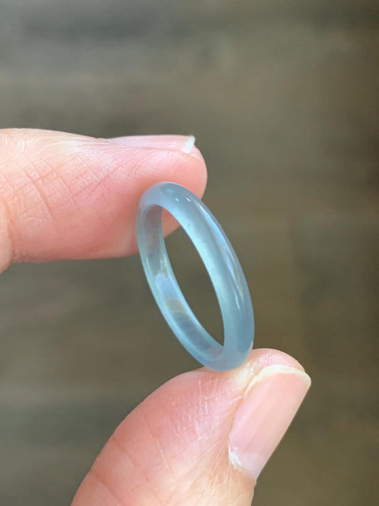 Natural Grade A Guatemalan Premium Icy Highly Translucent Pastel Teal Blue Jade Jadeite Band Ring Size 6.5 US 天然冰危蓝绿起冰起光翡翠戒圈 XQL44B