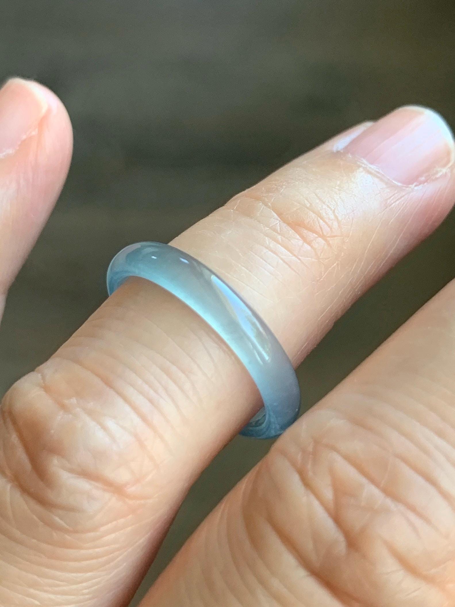 Natural Grade A Guatemalan Premium Icy Highly Translucent Pastel Teal Blue Jade Jadeite Band Ring Size 6.5 US 天然冰危蓝绿起冰起光翡翠戒圈 XQL44A