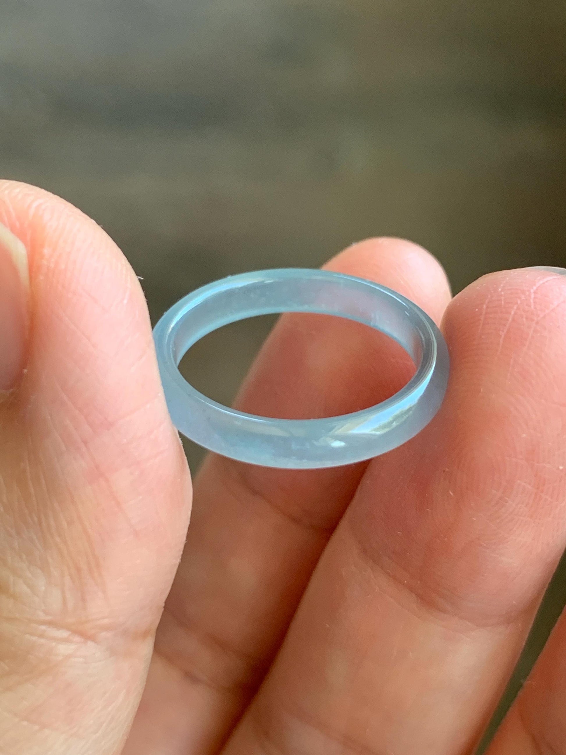Natural Grade A Guatemalan Premium Icy Highly Translucent Pastel Teal Blue Jade Jadeite Band Ring Size 6.5 US 天然冰危蓝绿起冰起光翡翠戒圈 XQL44A