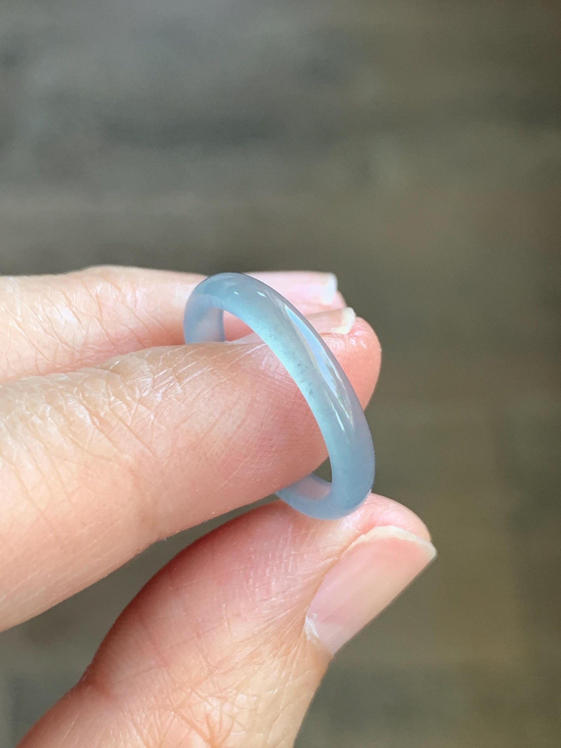 Natural Grade A Guatemalan Premium Icy Highly Translucent Pastel Teal Blue Jade Jadeite Band Ring Size 6.5 US 天然冰危蓝绿起冰起光翡翠戒圈 XQL44A