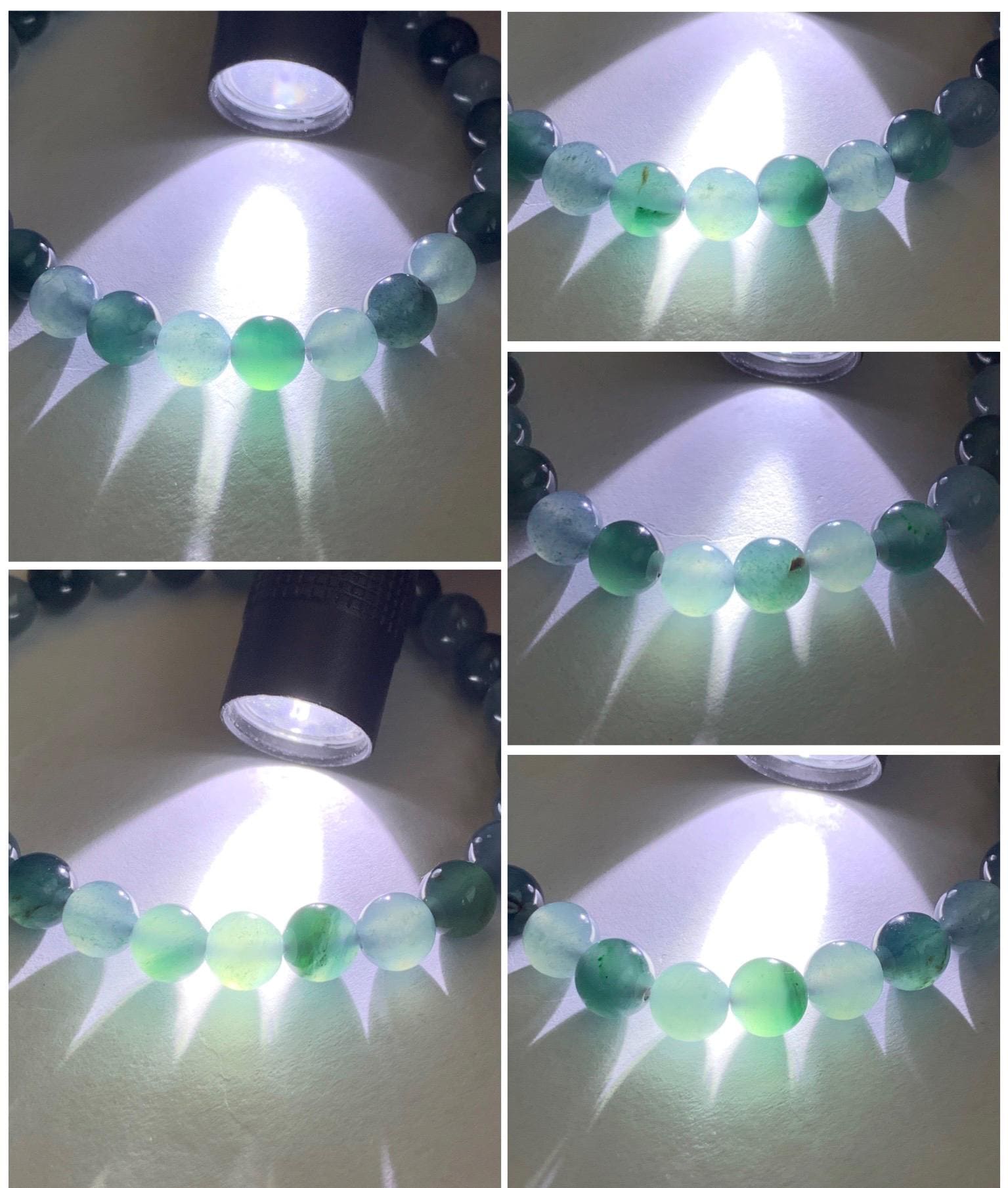 Natural Grade A Guatemalan Icy Highly Translucent Light Teal Blue Dark Teal Green Jadeite Beaded Bracelet 6.8mm 6.75” 14g 天然冰危蓝水多宝翡翠手串 LDB88