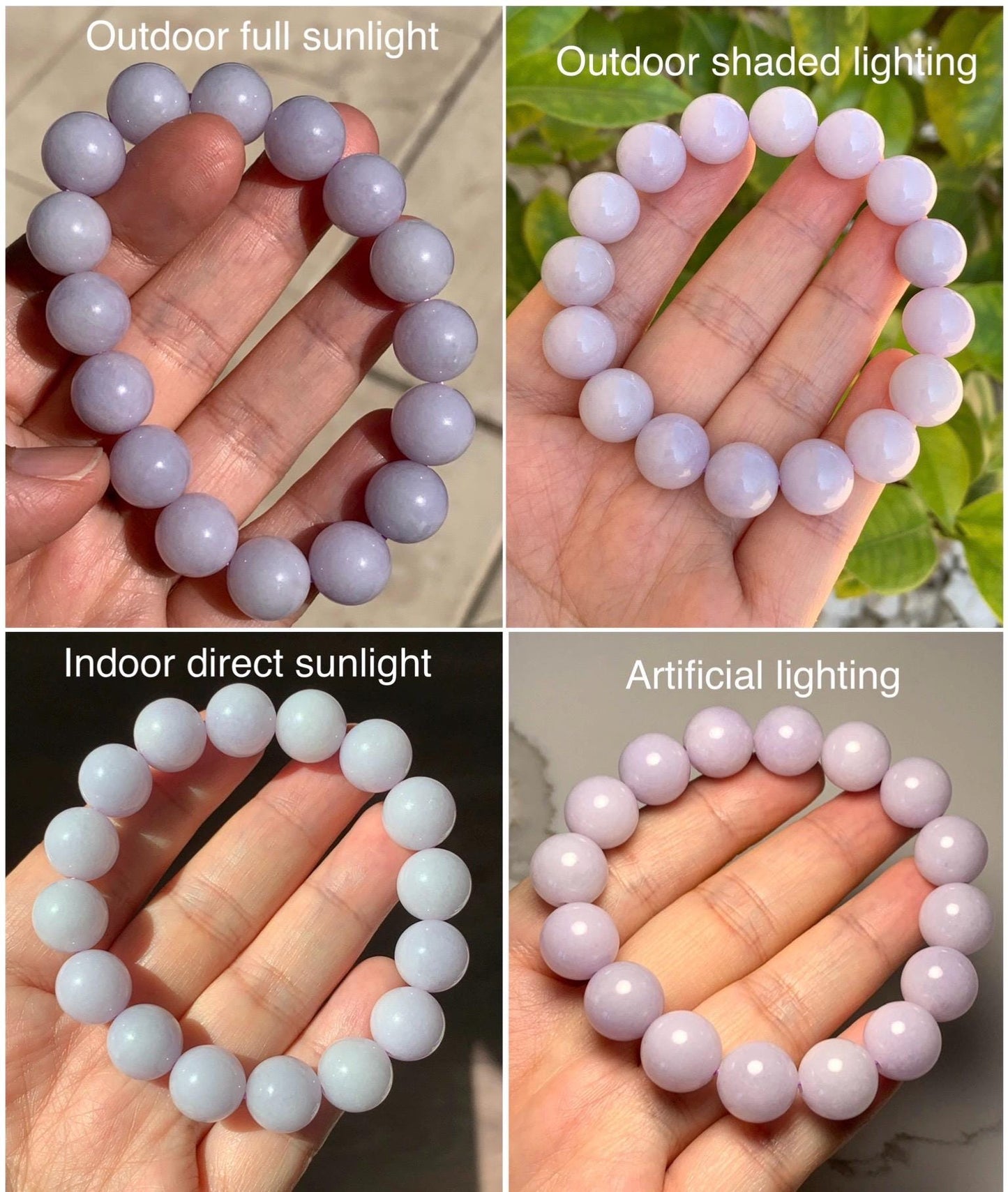 Certified Natural Grade A Icy Translucent Pastel Lavender Jade Jadeite Large Beads Beaded Bracelet 12mm 7” 47.5g 天然冰淡紫底翡翠大卡圆珠手串 1495
