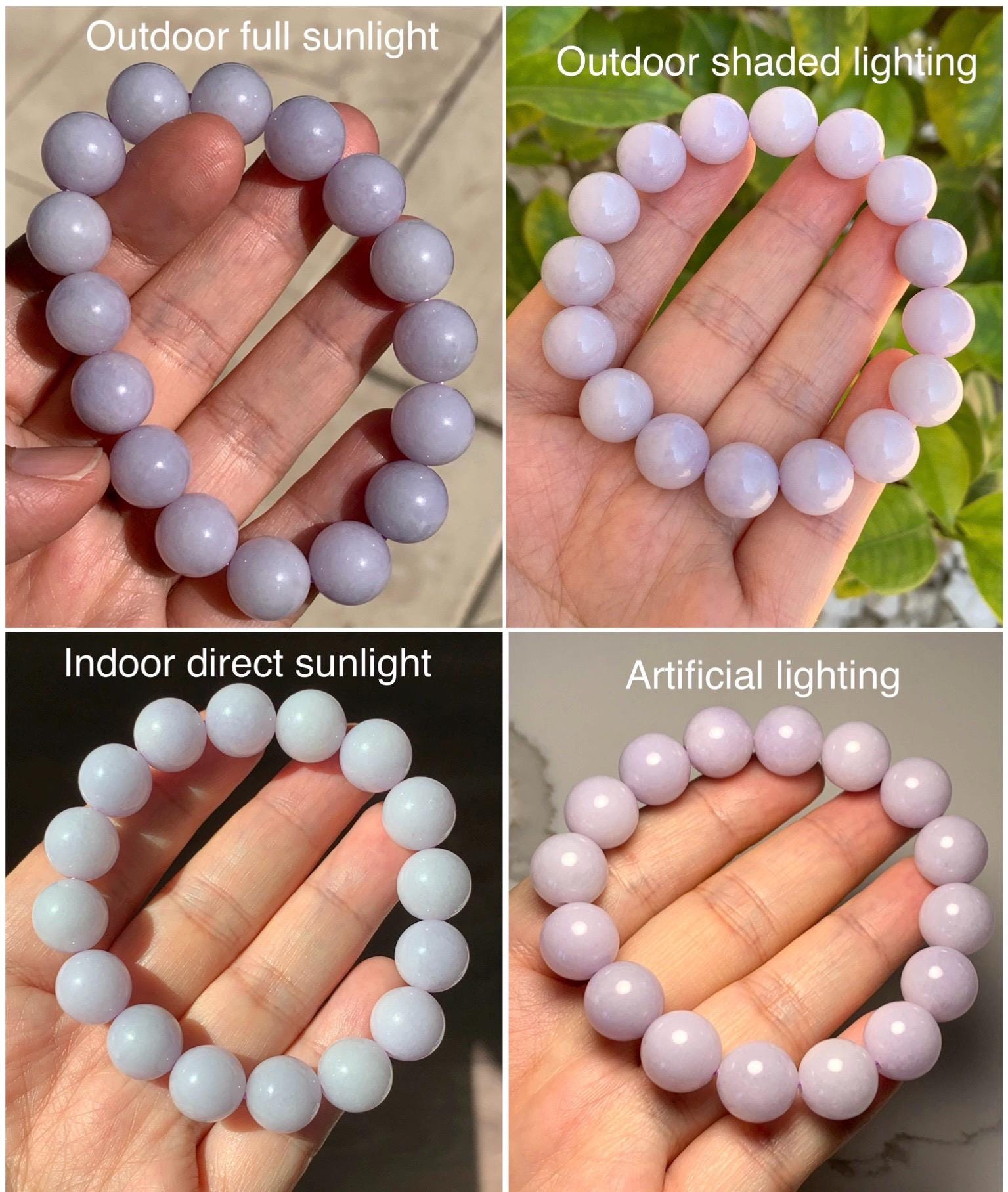 Certified Natural Grade A Icy Translucent Pastel Lavender Jade Jadeite Large Beads Beaded Bracelet 12mm 7” 47.5g 天然冰淡紫底翡翠大卡圆珠手串 1495