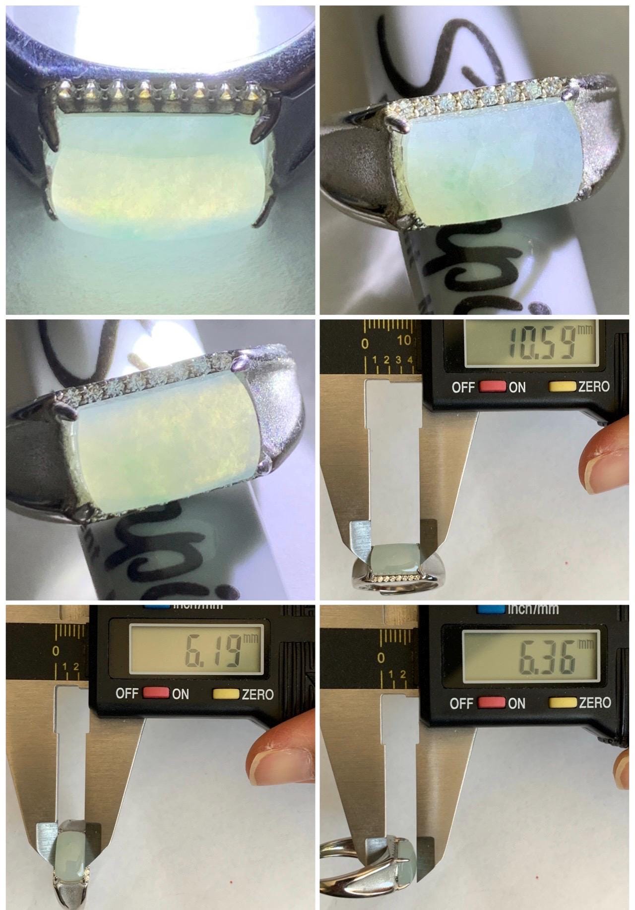 Natural Grade A Icy Translucent Gelatinous Pastel Green Jadeite Saddle Cabochon Ring Sterling Silver Size 8 Adjustable 天然冰胶晴底翡翠马鞍银镶戒指 TMQ107