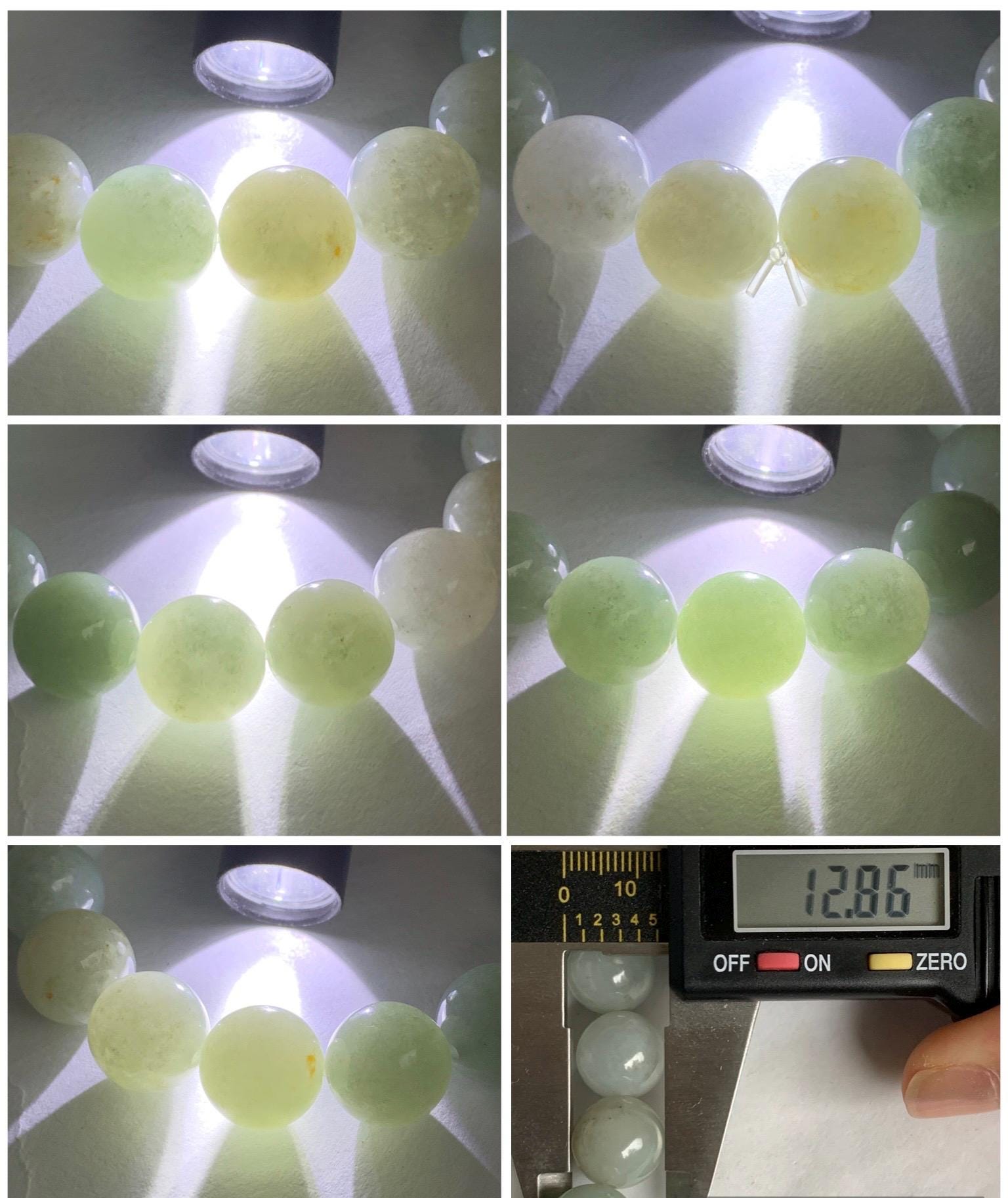Natural Grade A Icy Translucent Pastel Dusty Green Multicolored Jadeite Large Beaded Bracelet Stretchy 12.86mm 7.5” 58g 天然细糯多宝翡翠大卡手串 ADB268