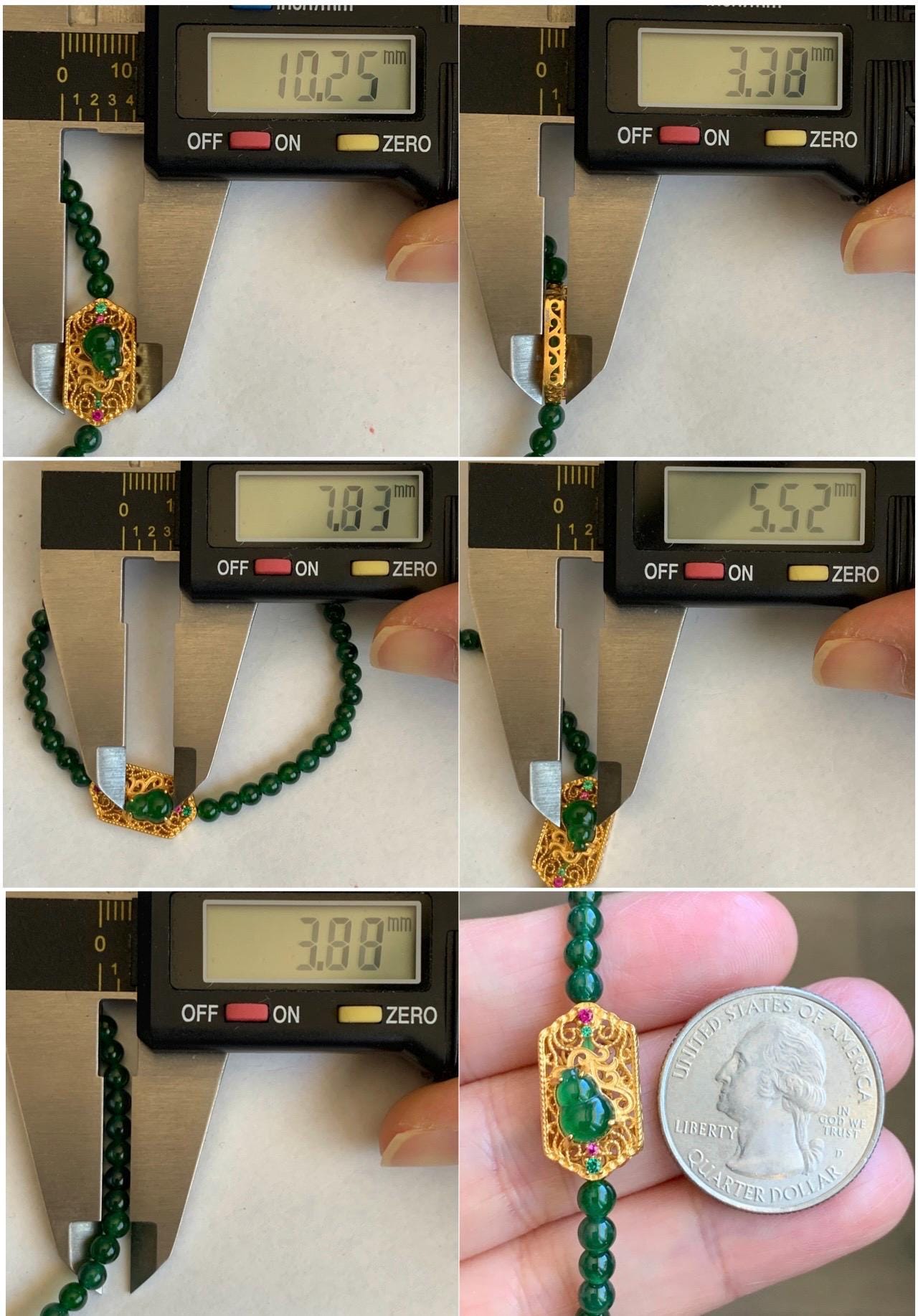 Natural Grade A Guatemalan Icy Green Jade Jadeite Petite Beads Gourd Charm Beaded Bracelet 3.8mm 6.75” Sterling Silver 天然冰危绿翡翠小圆珠葫芦潘多拉手串 CWH