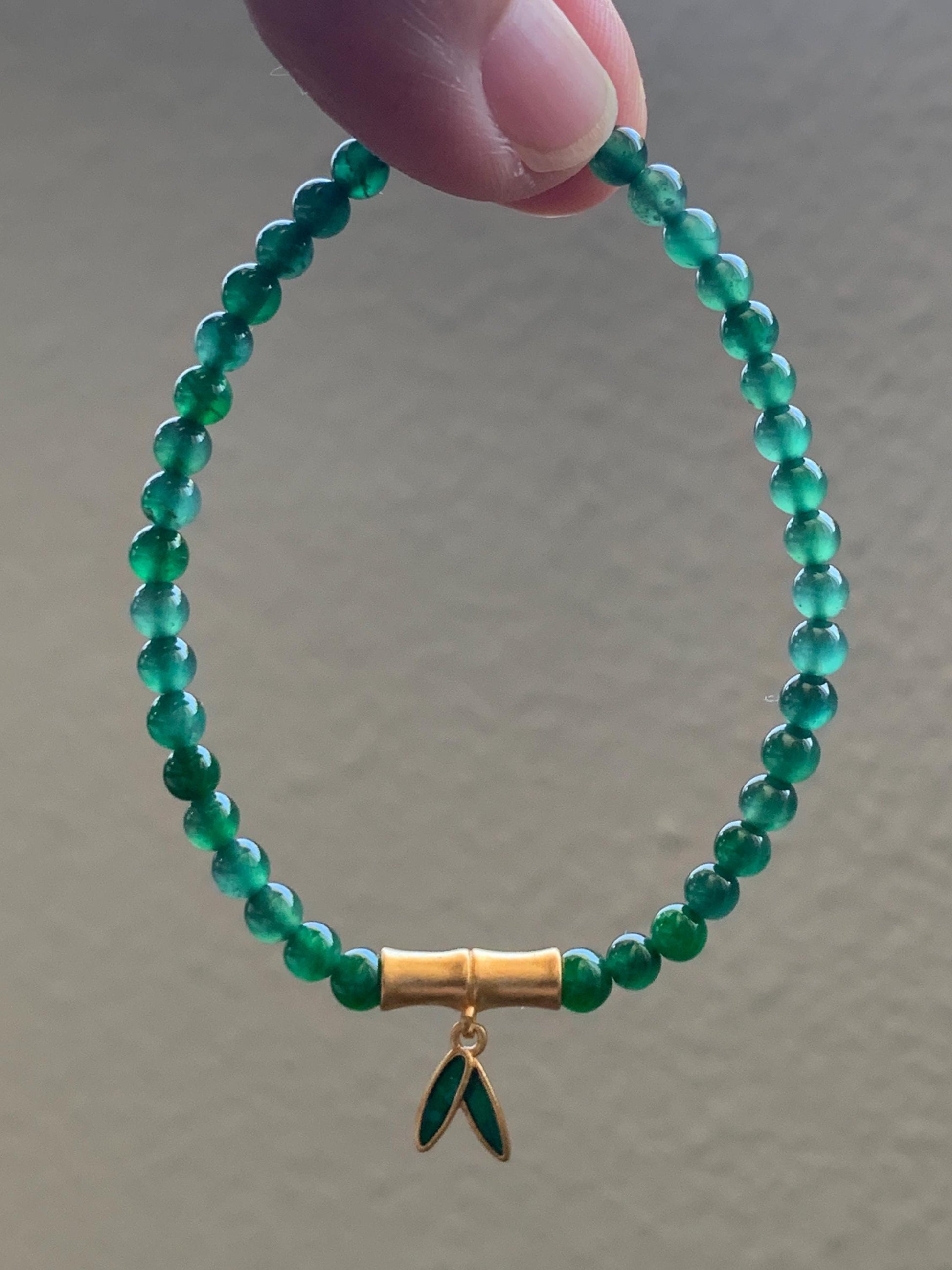 Natural Grade A Guatemalan Icy Green Jade Jadeite Petite Beads Bamboo Charm Beaded Bracelet 3.8mm 6.25” Sterling Silver 天然冰危绿翡翠小圆珠手串 CWZ130