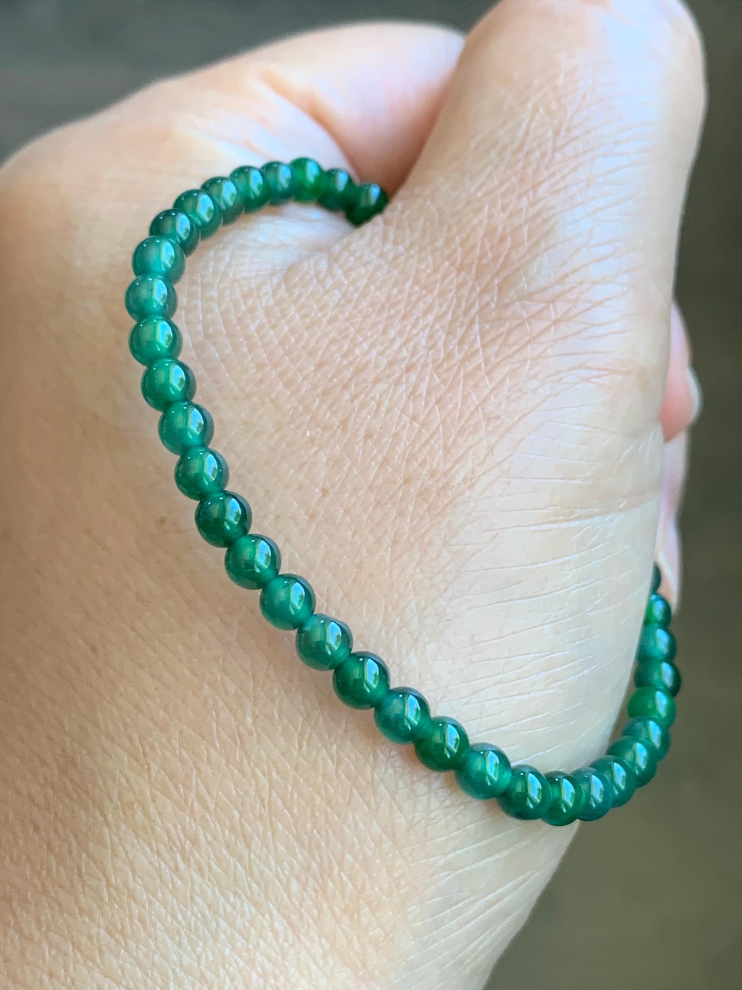 Natural Grade A Guatemalan Icy Green Jade Jadeite Petite Beads Bamboo Charm Beaded Bracelet 3.8mm 6.25” Sterling Silver 天然冰危绿翡翠小圆珠手串 CWZ130