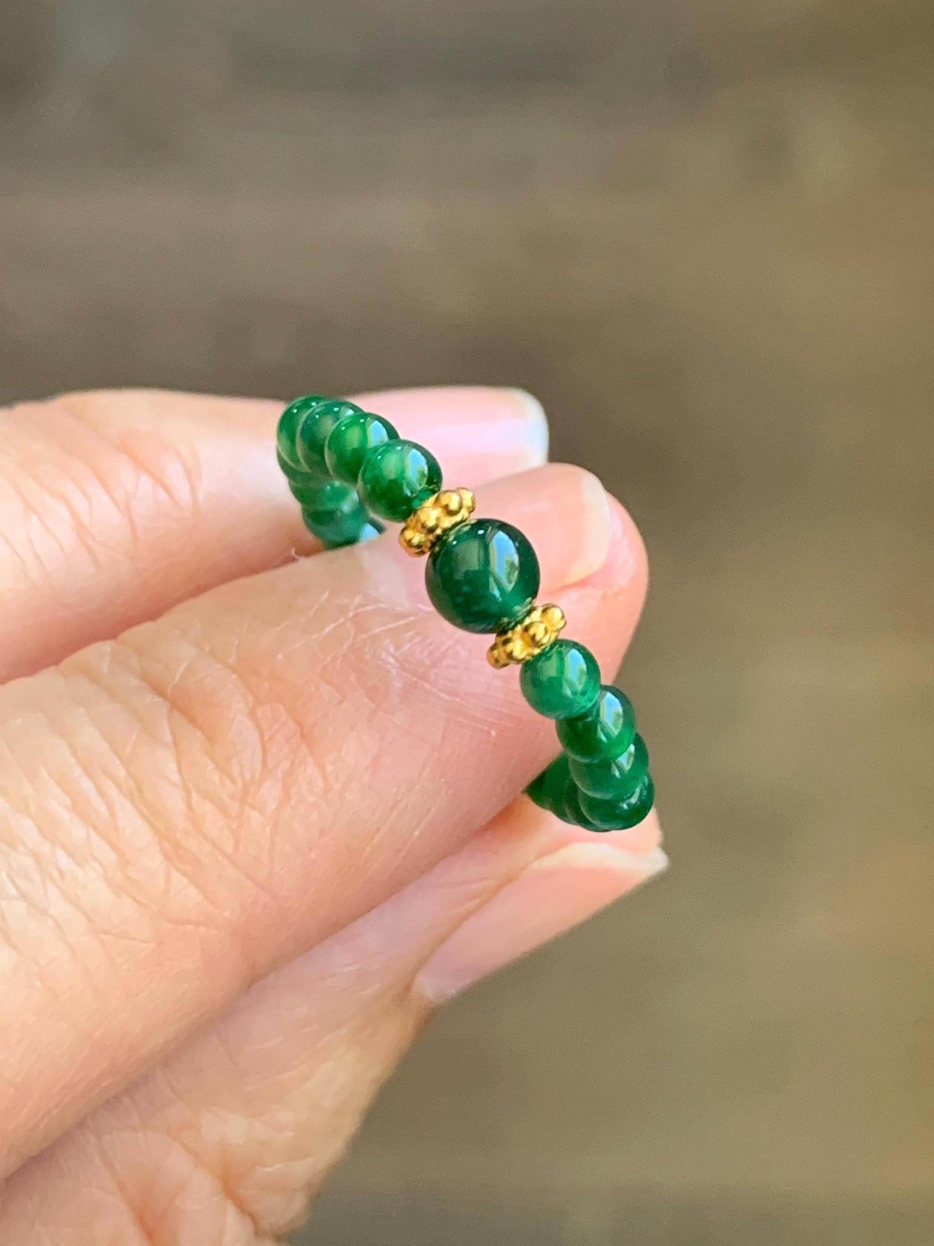 Natural Guatemalan Icy Translucent Vibrant Green Jade Jadeite Petite Beads Sterling Silver Beaded Band Ring Size 7 US 天然冰危绿翡翠小珠戒圈 WLJ-Z