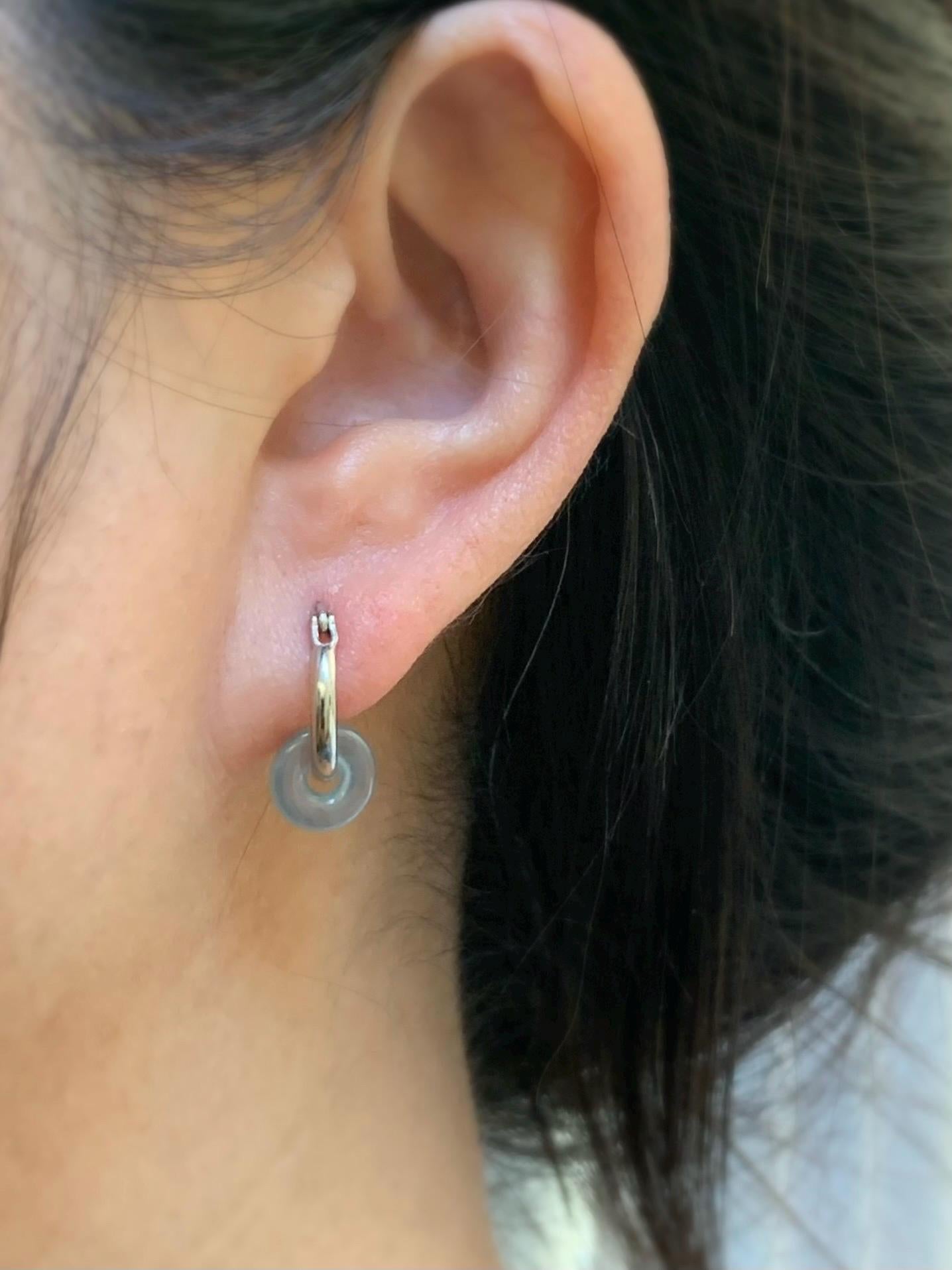 Natural Guatemalan Icy Highly Translucent Jade Jadeite Ping An Kou Mini Donut Huggie Hoop Earrings Sterling Silver 天然冰胶起光蓝绿翡翠迷你平安扣银耳包 XKQ