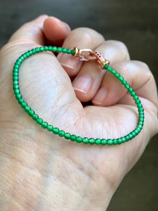 Natural Grade A Guatemalan Icy Highly Translucent Green Jadeite Petite Beads Beaded Bracelet 7” 2.6mm 3g 天然高冰危绿翡翠小卡圆珠手串 XWS330