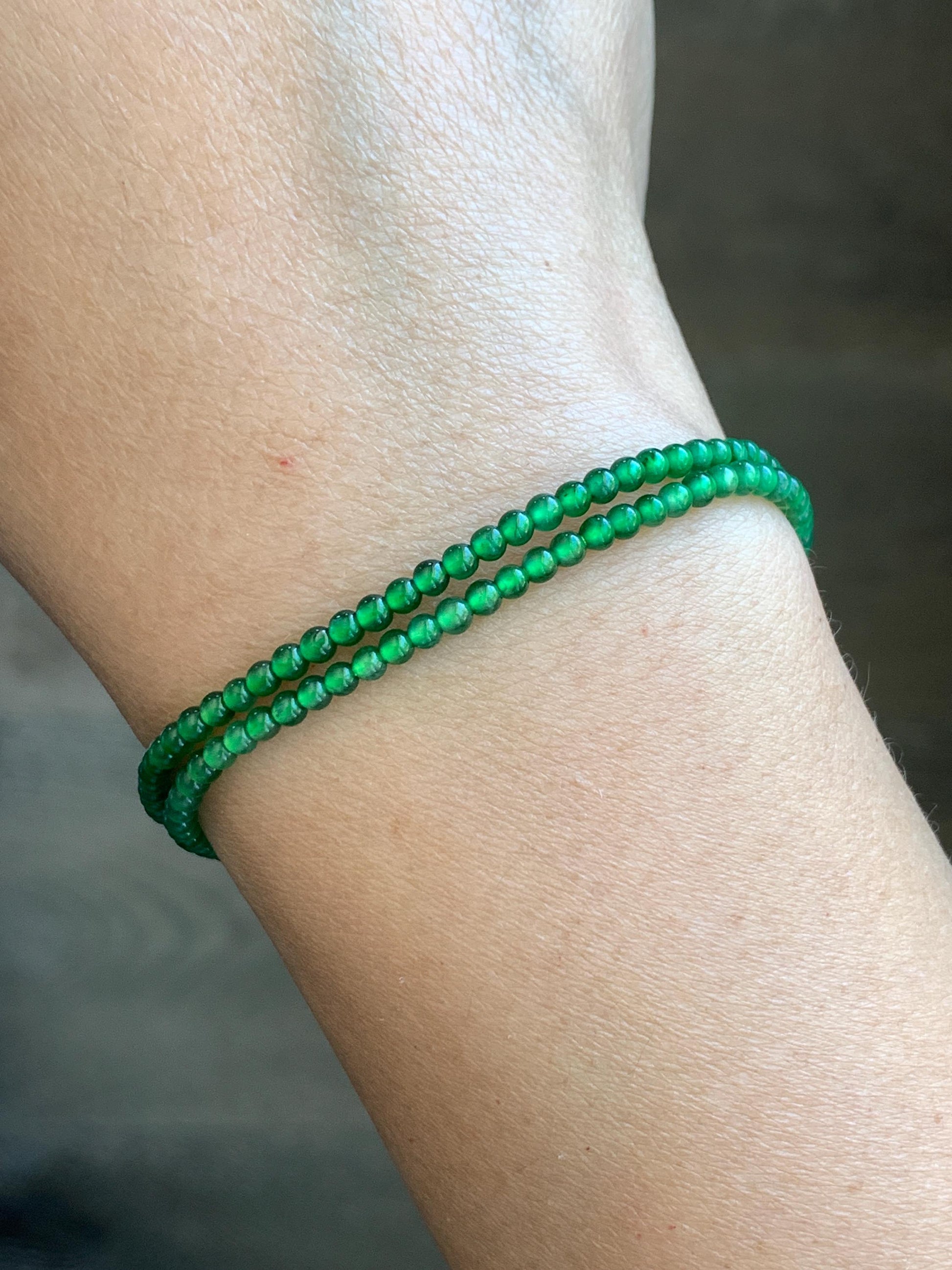 Natural Grade A Guatemalan Icy Highly Translucent Green Jadeite Petite Beads Beaded Bracelet 7” 2.6mm 3g 天然高冰危绿翡翠小卡圆珠手串 XWS330