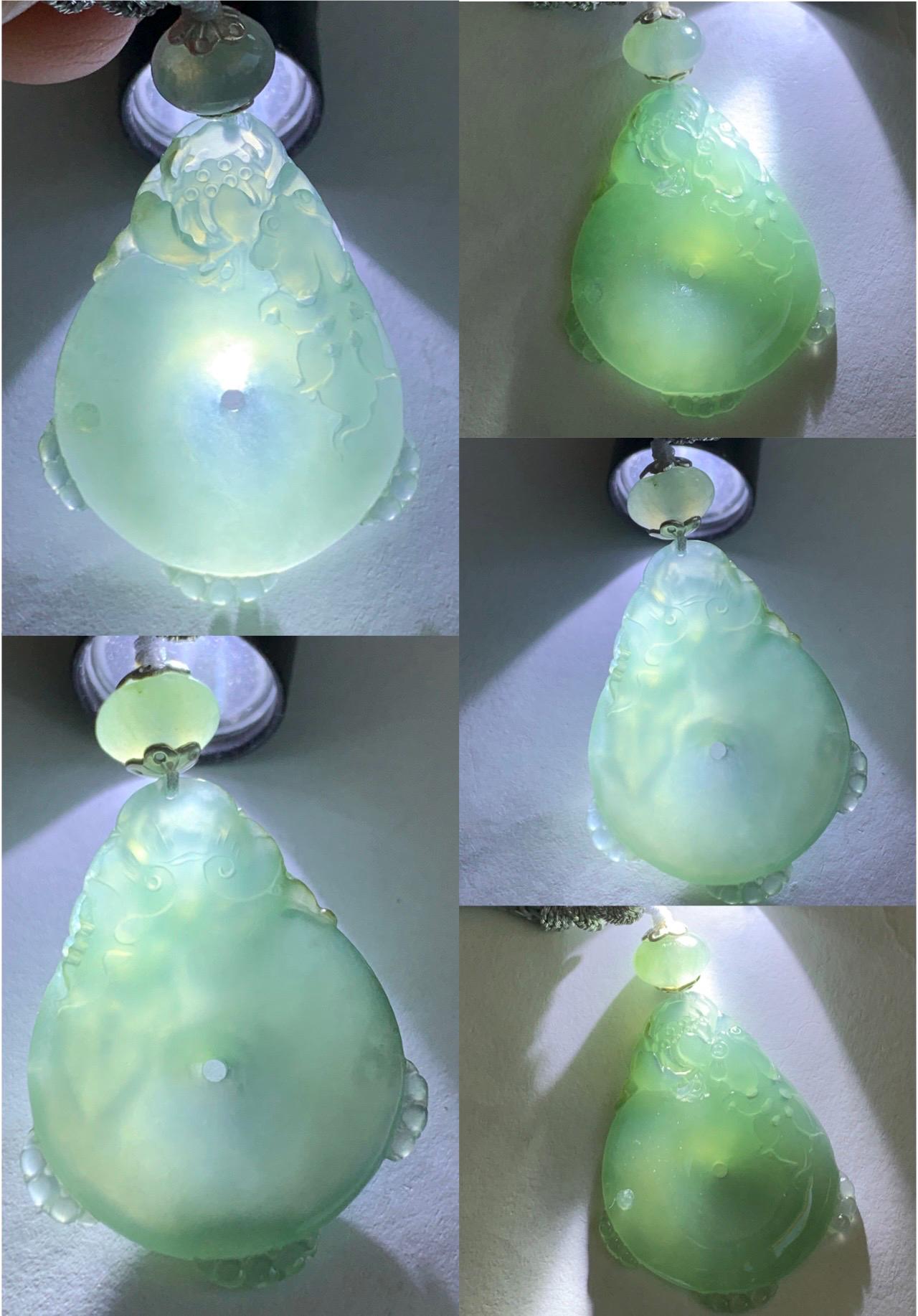 Certified Natural Grade A Icy Translucent Jadeite Lotus Flower Goldfish Ping An Kou Donut Pendant Rope Necklace 6g 天然老种冰胶晴色翡翠莲花鱼平安扣吊坠项链 1693