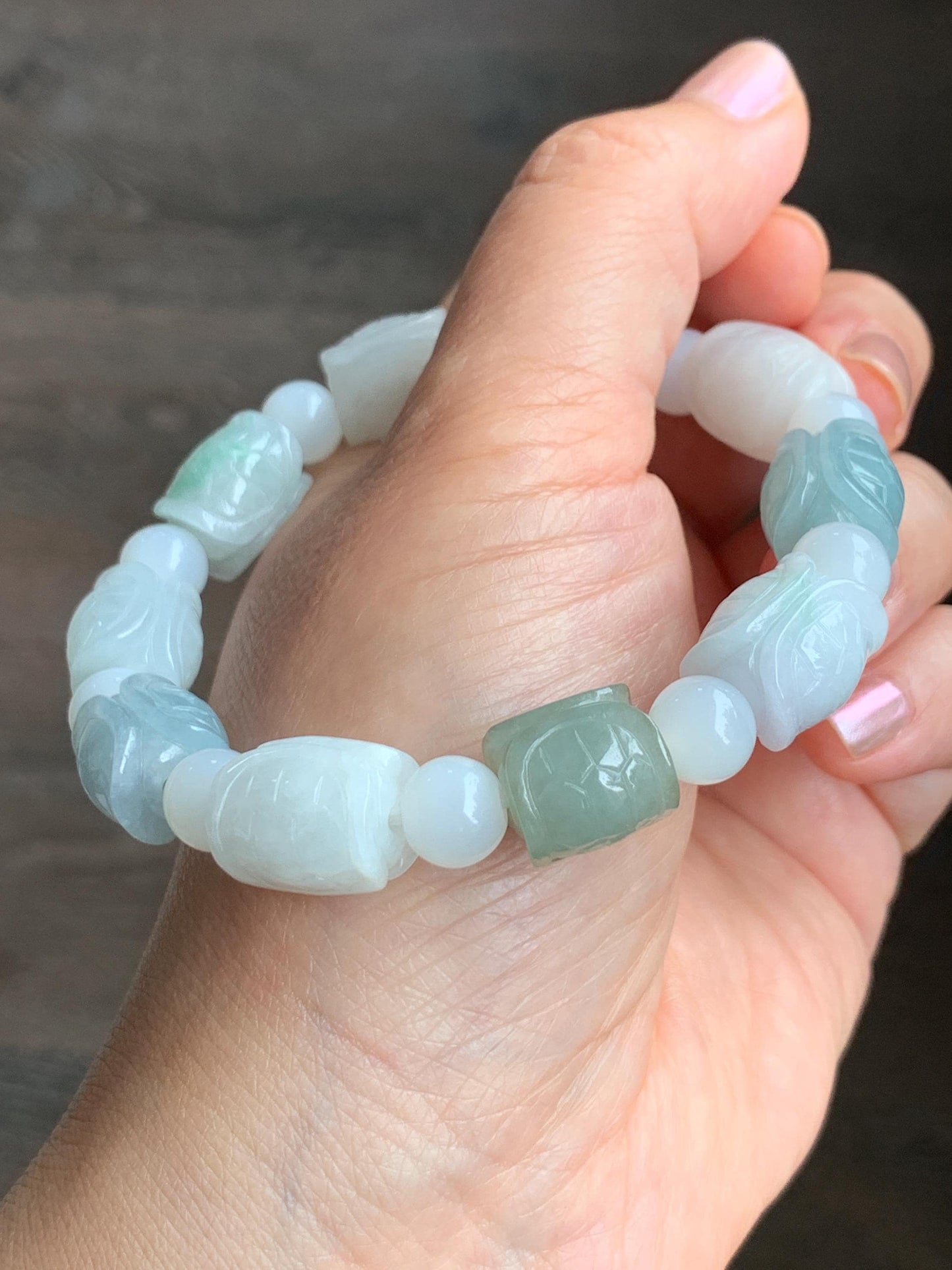 Natural Grade A Icy Translucent Multicolored Jade Jadeite Carved Turtle Shell Charm Beaded Bracelet 8” 46g Stretchy 天然冰多宝色翡翠富甲玛瑙手串 FJD336