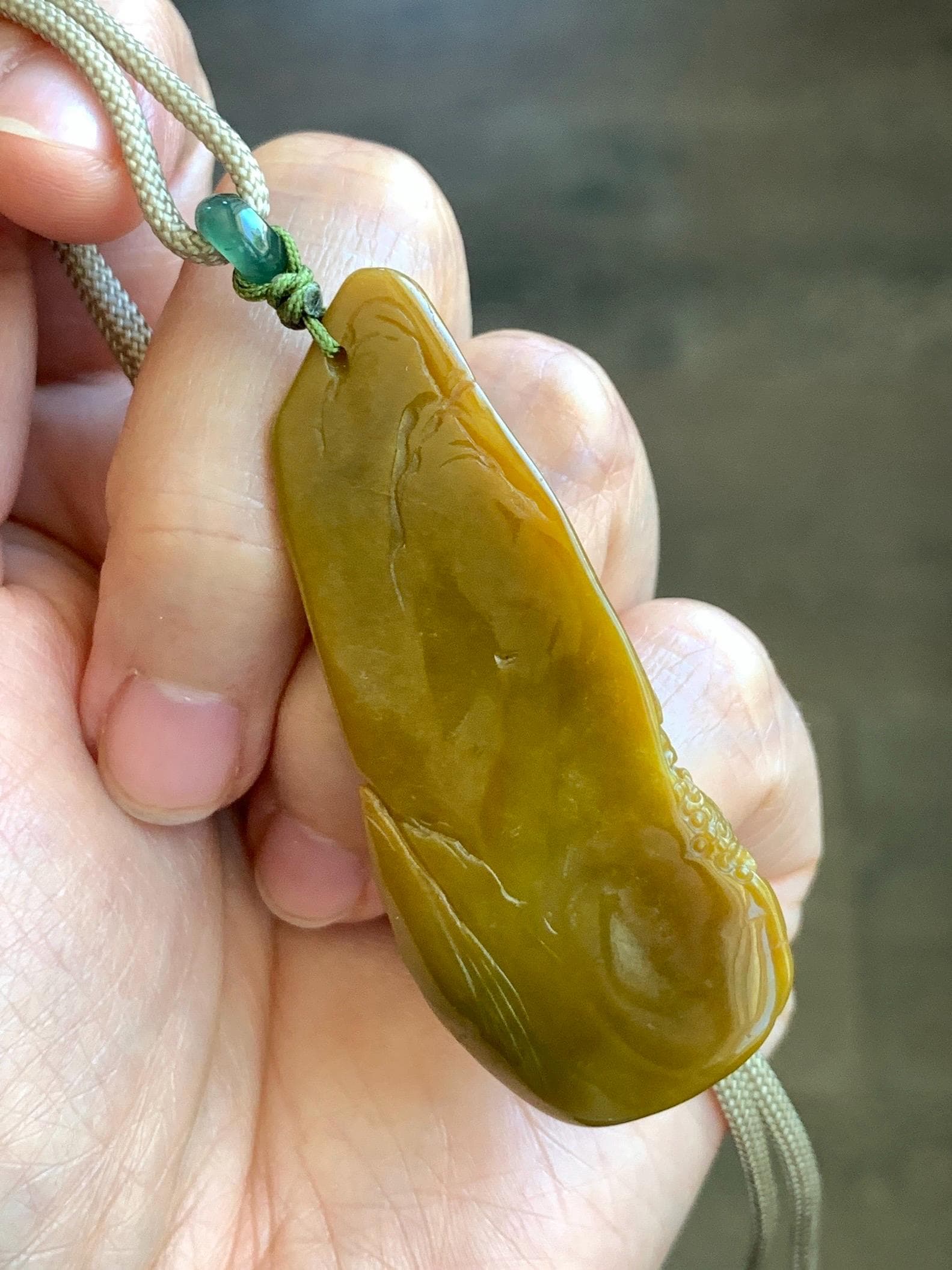 Natural Grade A Guatemalan Icy Translucent Golden Brown Jadeite Shan Shui Landscape Pendant Rope Necklace 32" 23g 天然冰危油黄翡翠精工雕山水吊坠项链 JYH280
