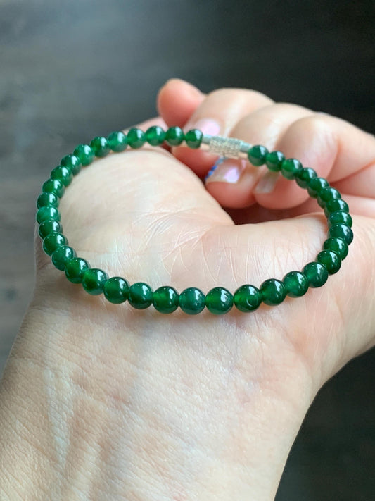 Natural Grade A Guatemalan Icy Translucent Vibrant Jade Jadeite Petite Beads Beaded Bracelet 4.6mm 6.75” 8g 天然冰危绿翡翠小圆珠手串 ZWL330