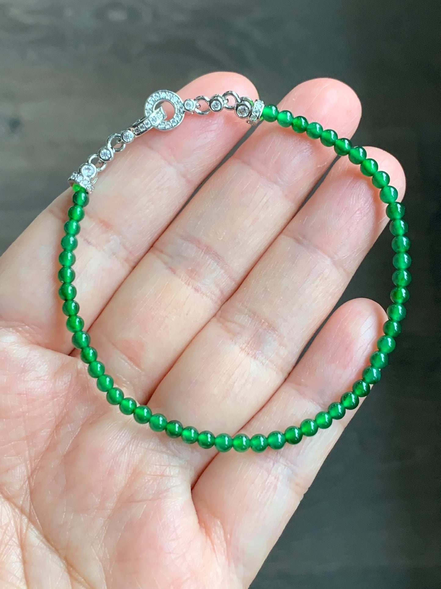 Natural Grade A Guatemalan Icy Highly Translucent Vibrant Jade Jadeite Petite Beads Beaded Bracelet 3mm 7.25” 4g 天然冰危绿翡翠小圆珠手串 WXM165