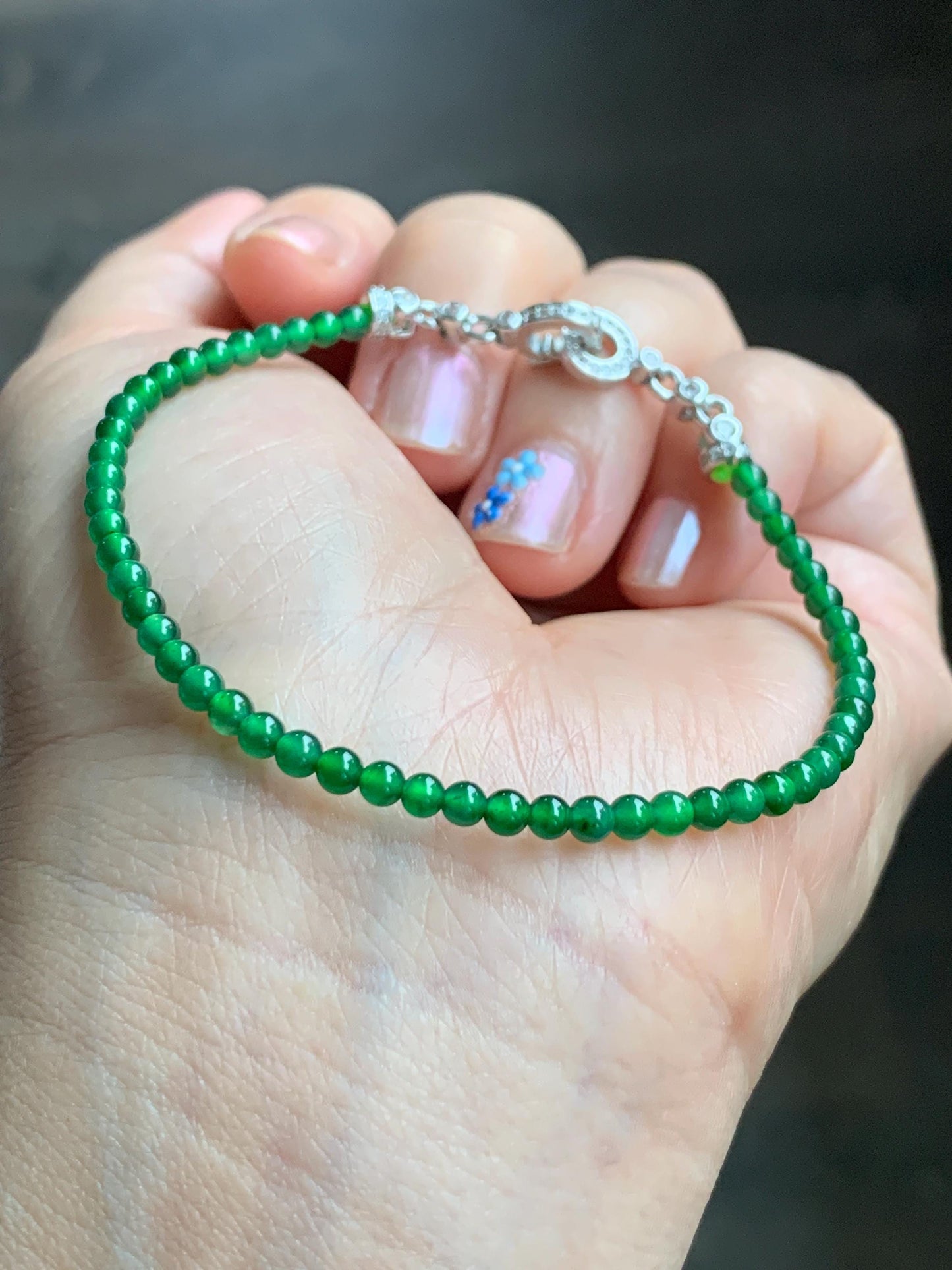 Natural Grade A Guatemalan Icy Highly Translucent Vibrant Jade Jadeite Petite Beads Beaded Bracelet 3mm 7.25” 4g 天然冰危绿翡翠小圆珠手串 WXM165