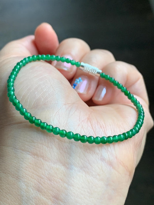 Natural Grade A Guatemalan Icy Highly Translucent Vibrant Green Jadeite Petite Beads Beaded Bracelet 7.25” 3mm 4g 天然冰危绿翡翠小卡圆珠手串 WXM570