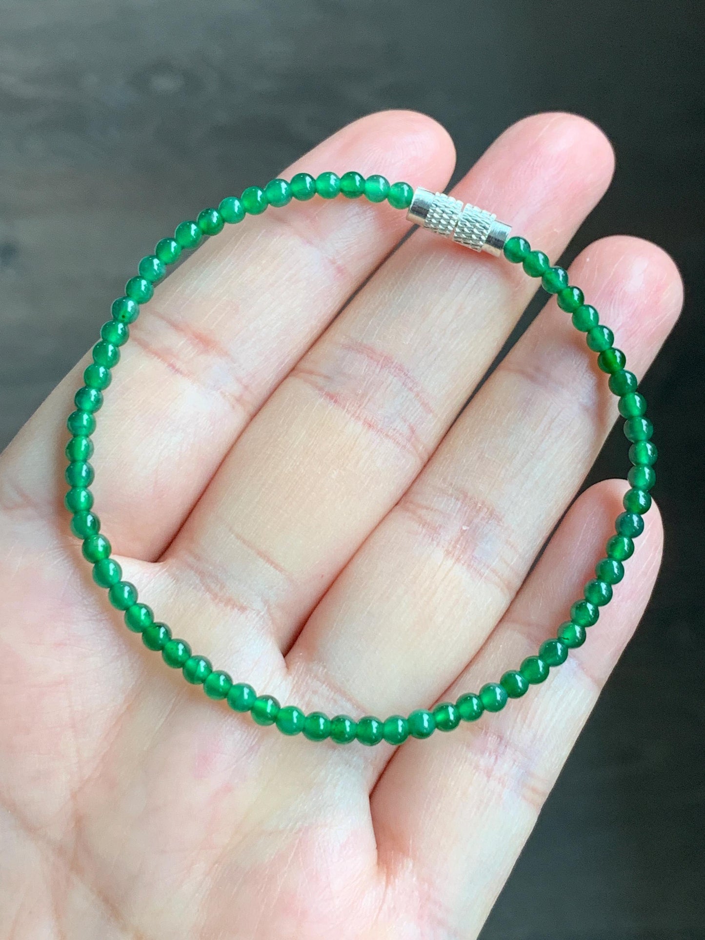 Natural Grade A Guatemalan Icy Highly Translucent Vibrant Green Jadeite Petite Beads Beaded Bracelet 7.25” 3mm 4g 天然冰危绿翡翠小卡圆珠手串 WXM570