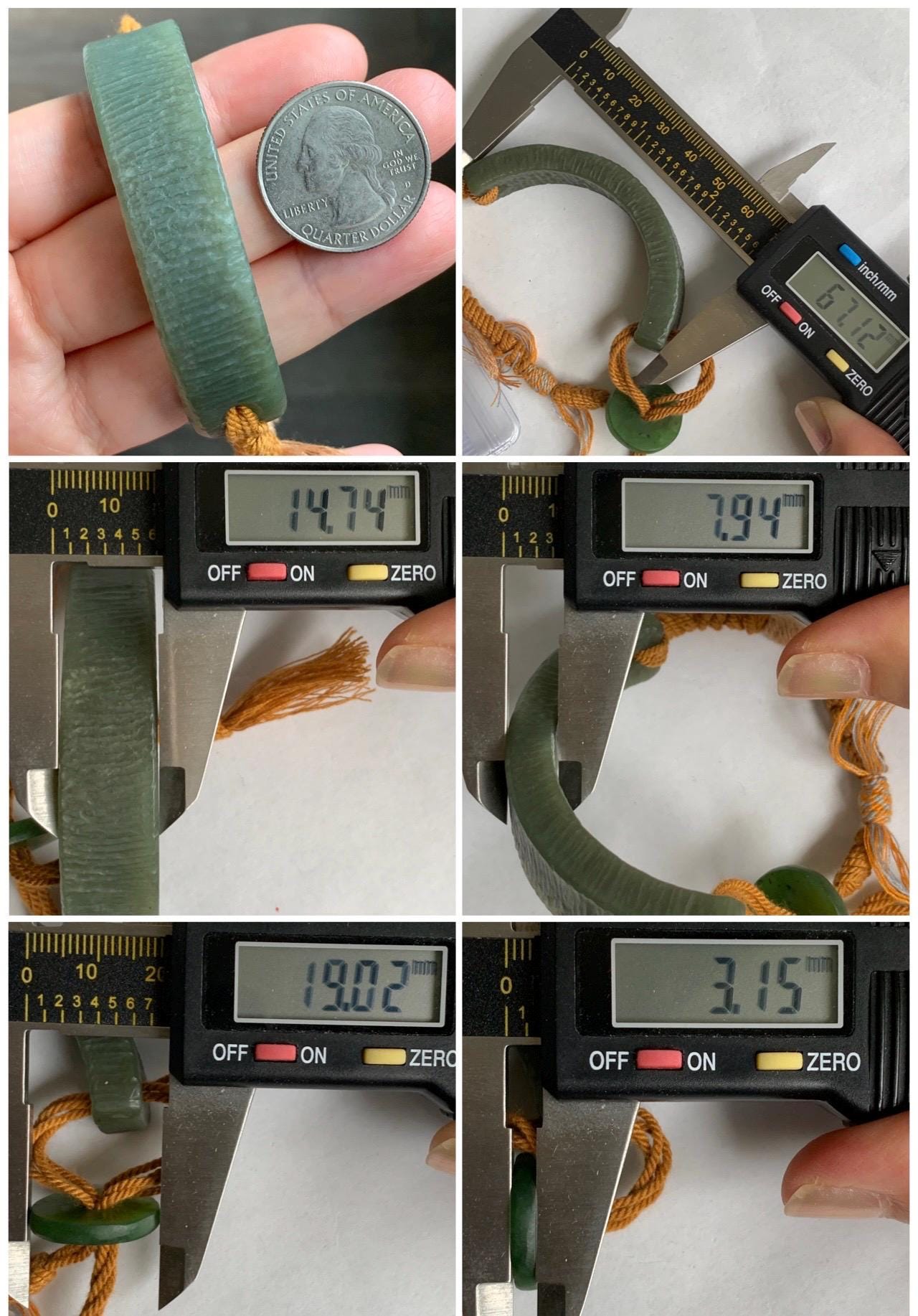 Natural Grade A Nephrite Jade Cuff Rope Bracelet Translucent Dusty Olive Green Adjustable 30g HTY-D