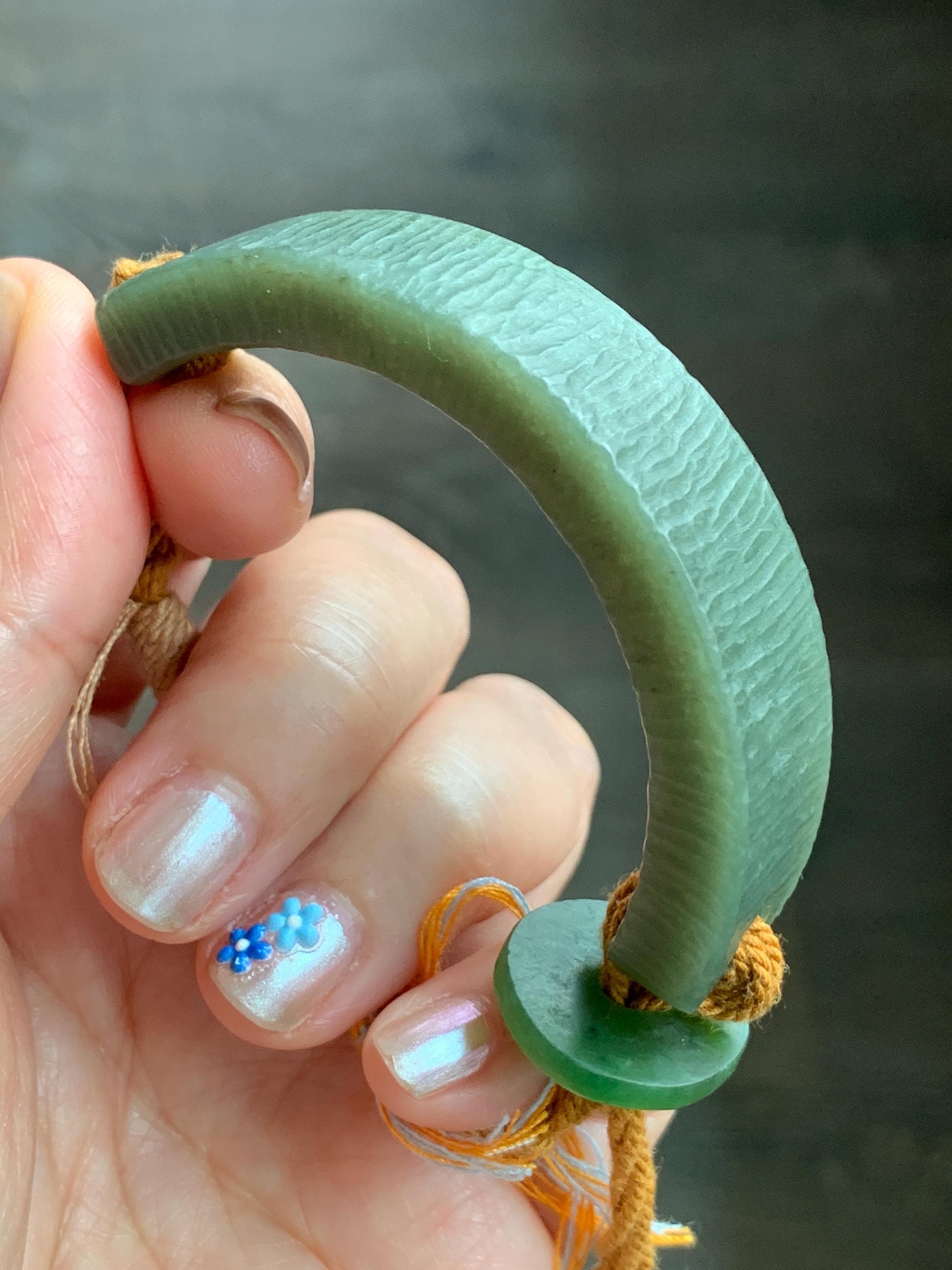 Natural Grade A Nephrite Jade Cuff Rope Bracelet Translucent Dusty Olive Green Adjustable 30g HTY-D