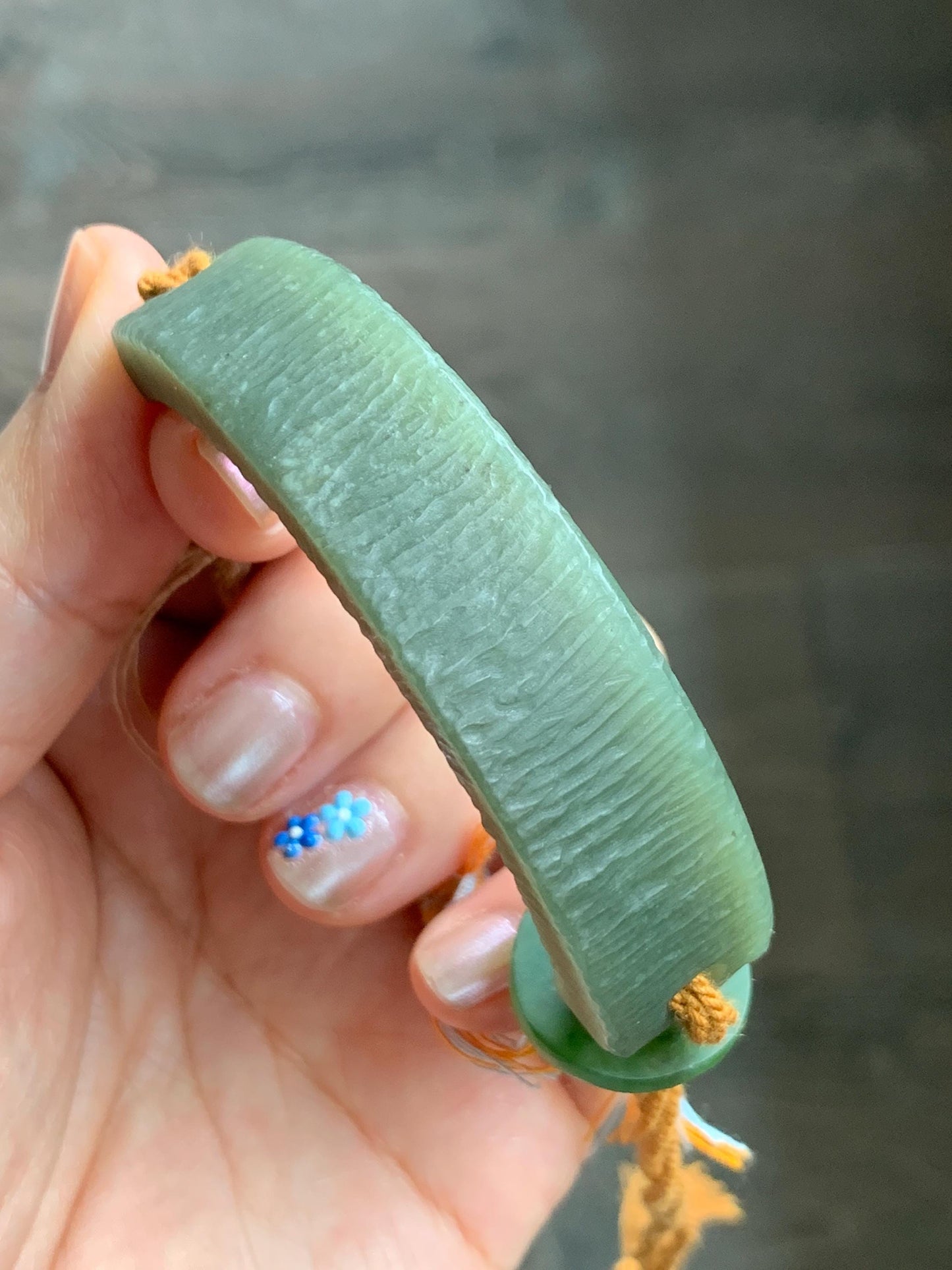 Natural Grade A Nephrite Jade Cuff Rope Bracelet Translucent Dusty Olive Green Adjustable 30g HTY-D
