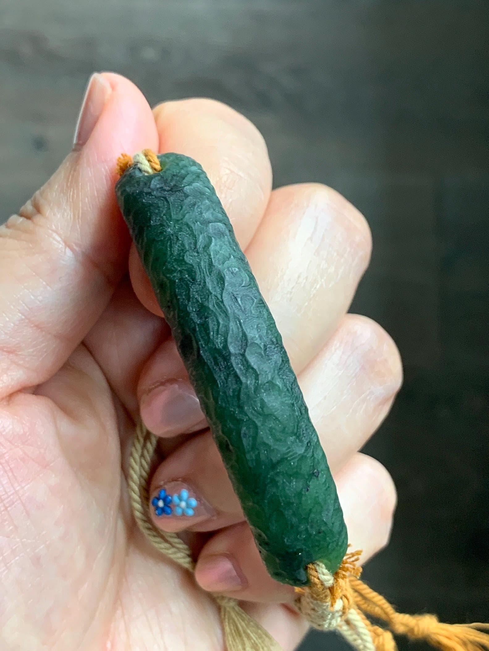 Natural Grade A Nephrite Jade Cuff Rope Bracelet Translucent Dark Green Adjustable 7" 22g HTY-E