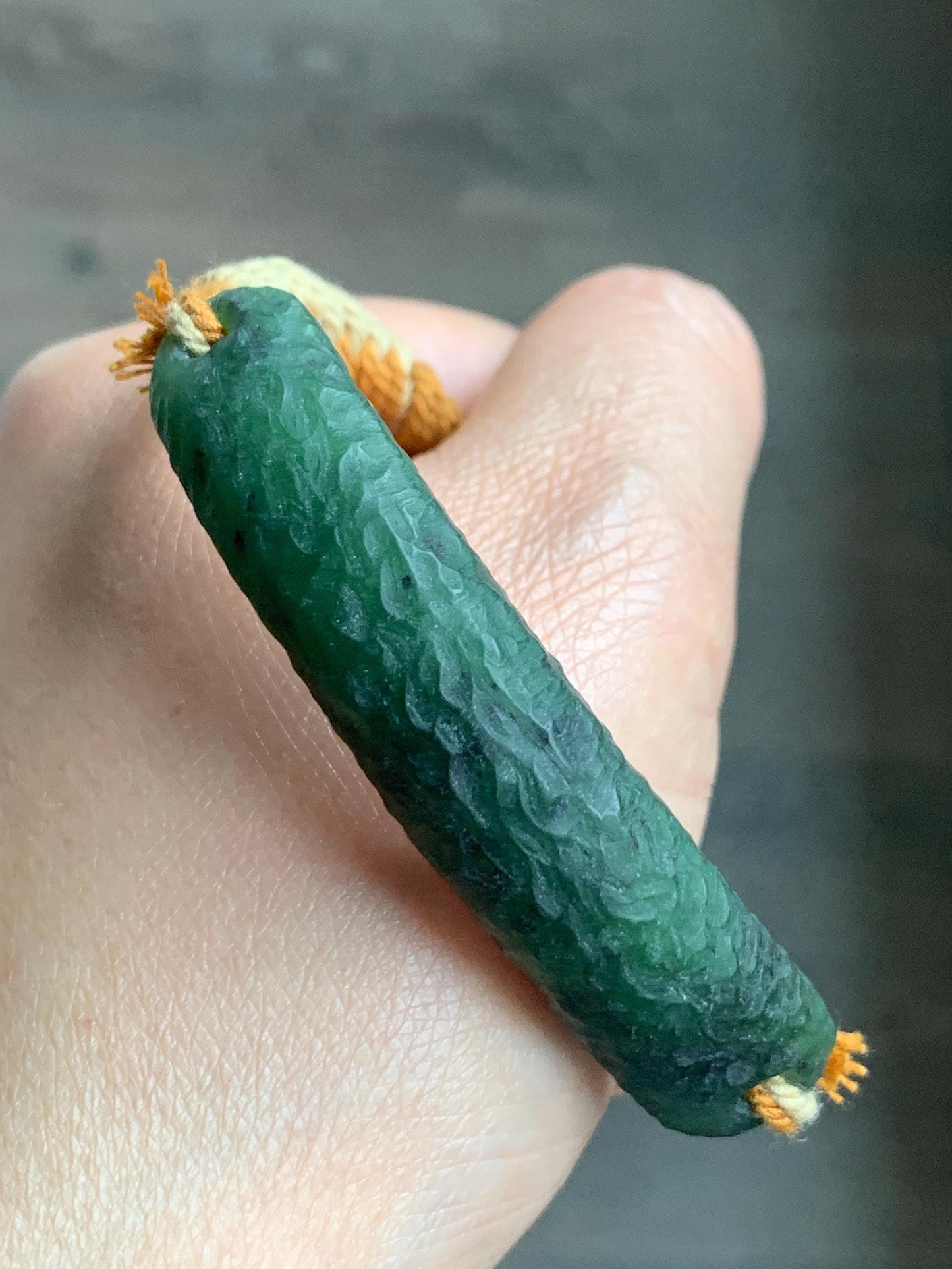 Natural Grade A Nephrite Jade Cuff Rope Bracelet Translucent Dark Green Adjustable 7" 22g HTY-E