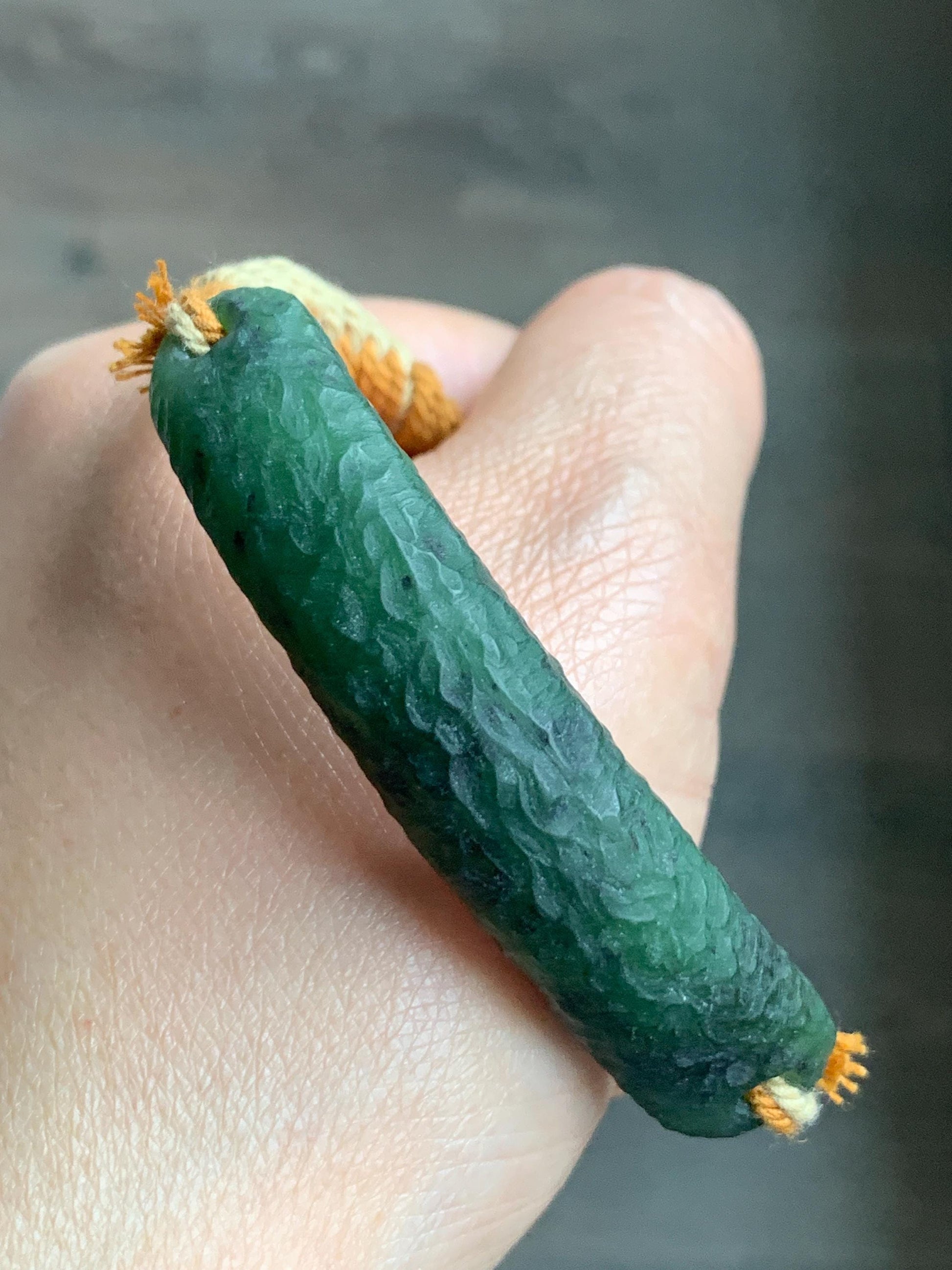 Natural Grade A Nephrite Jade Cuff Rope Bracelet Translucent Dark Green Adjustable 7" 22g HTY-E