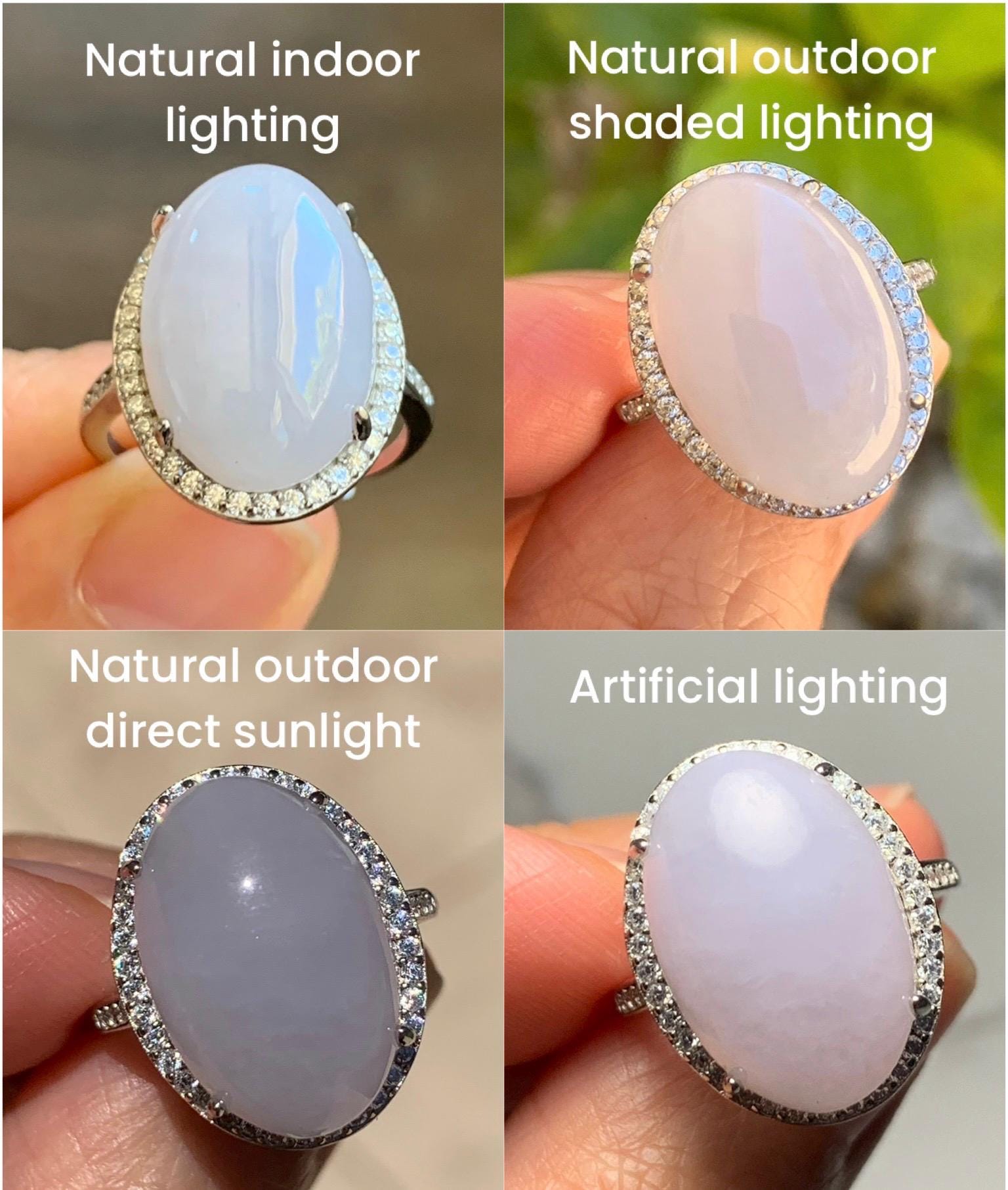 Natural Grade A Icy Translucent Pastel Purple Undertone Jadeite Oval Cabochon Ring Sterling Silver Size Adjustable 天然冰淡紫底翡翠大蛋面银镶戒指 DDZ-E