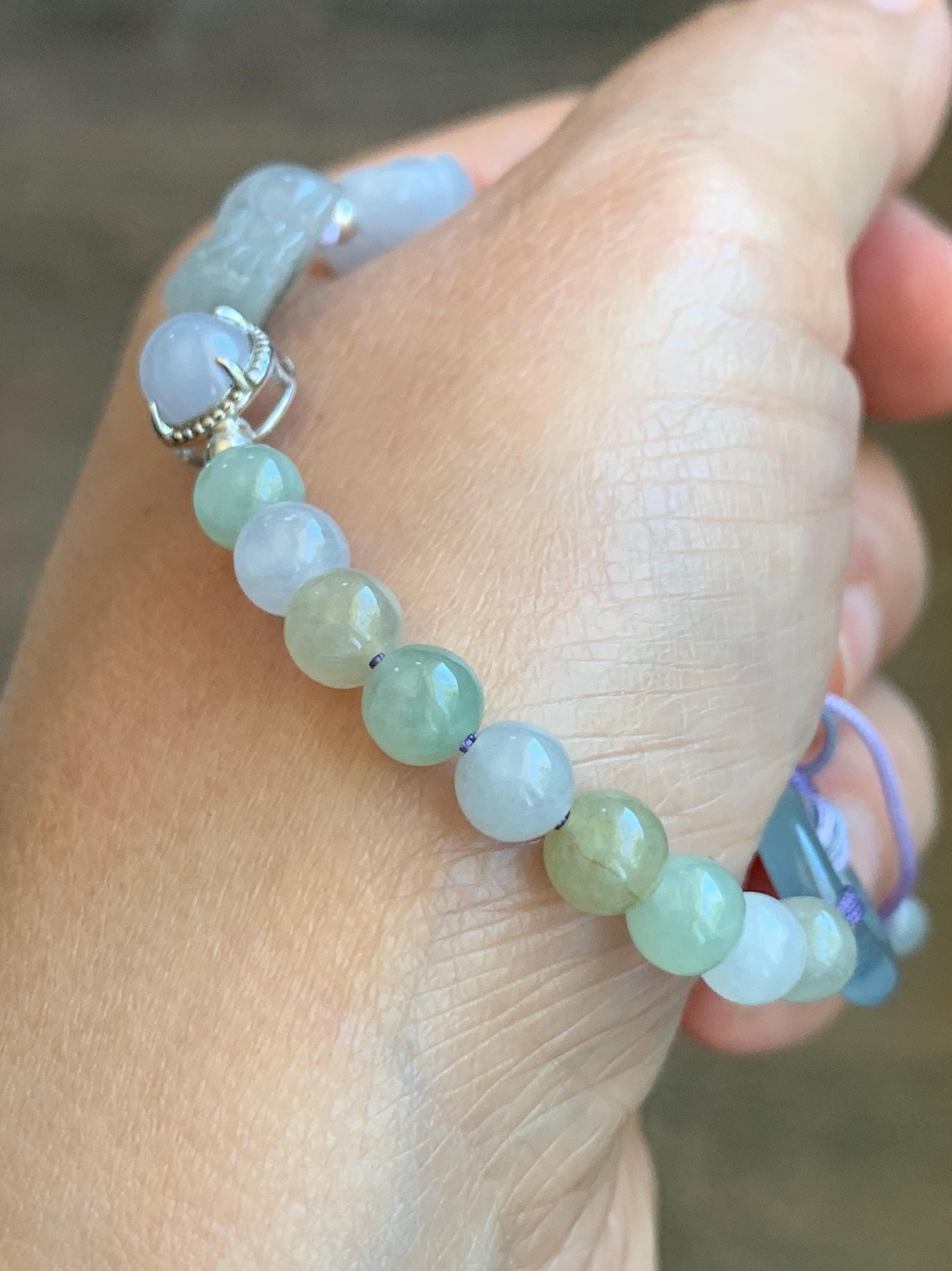 Natural Grade A Icy Translucent Pastel Macaroons Multicolored Jadeite Pixiu & Charms Beaded Bracelet 6.75" 10g 天然冰马卡龙色翡翠貔貅珠手串 BZM259