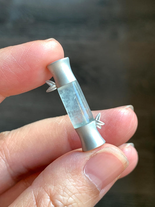 Certified Natural Grade A Icy Highly Translucent Gelatinous White Jadeite Bamboo Stalk Pendant Sterling Silver 4.84g 天然白冰胶翡翠竹节手工镶嵌吊坠 7059