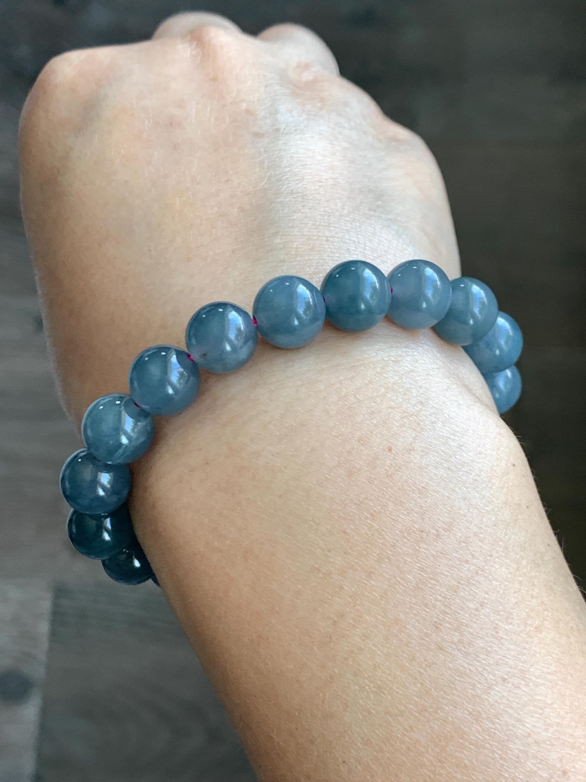Natural Guatemalan Icy Translucent Gelatinous Dark Dusty Blue Jade Jadeite Beaded Bracelet Stretchy 6.75” 9.6mm 30g 天然冰胶危深烟灰紫翡翠圆珠手串 WLZ330