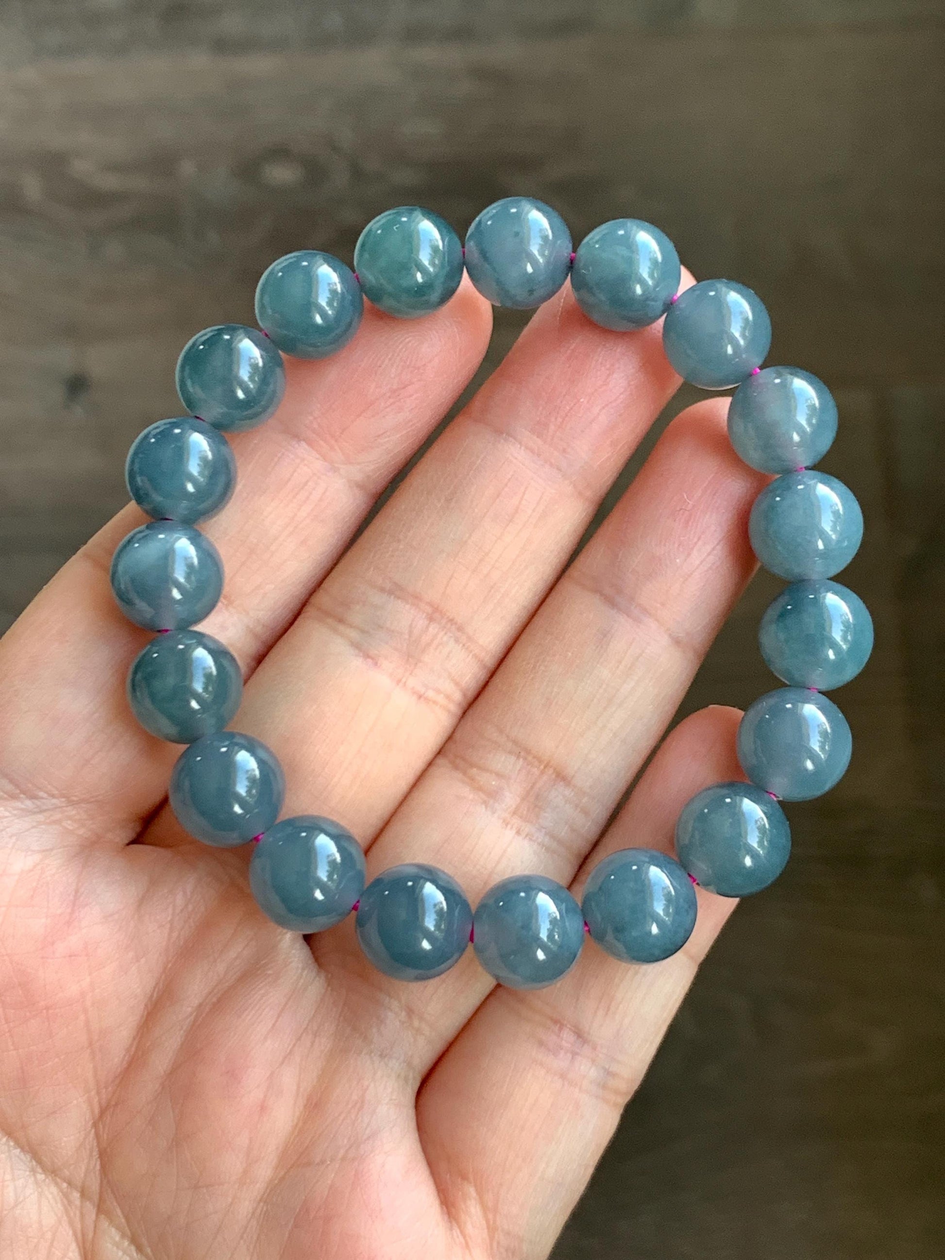 Natural Guatemalan Icy Translucent Gelatinous Dark Dusty Blue Jade Jadeite Beaded Bracelet Stretchy 6.75” 9.6mm 30g 天然冰胶危深烟灰紫翡翠圆珠手串 WLZ330