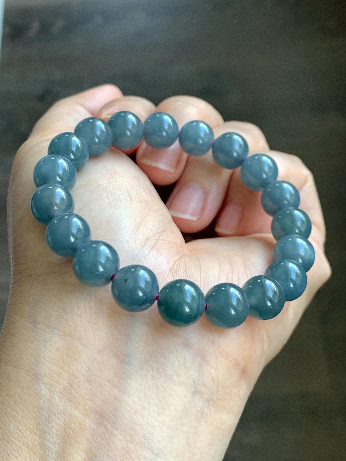 Natural Guatemalan Icy Translucent Gelatinous Dark Dusty Blue Jade Jadeite Beaded Bracelet Stretchy 6.75” 9.6mm 30g 天然冰胶危深烟灰紫翡翠圆珠手串 WLZ330