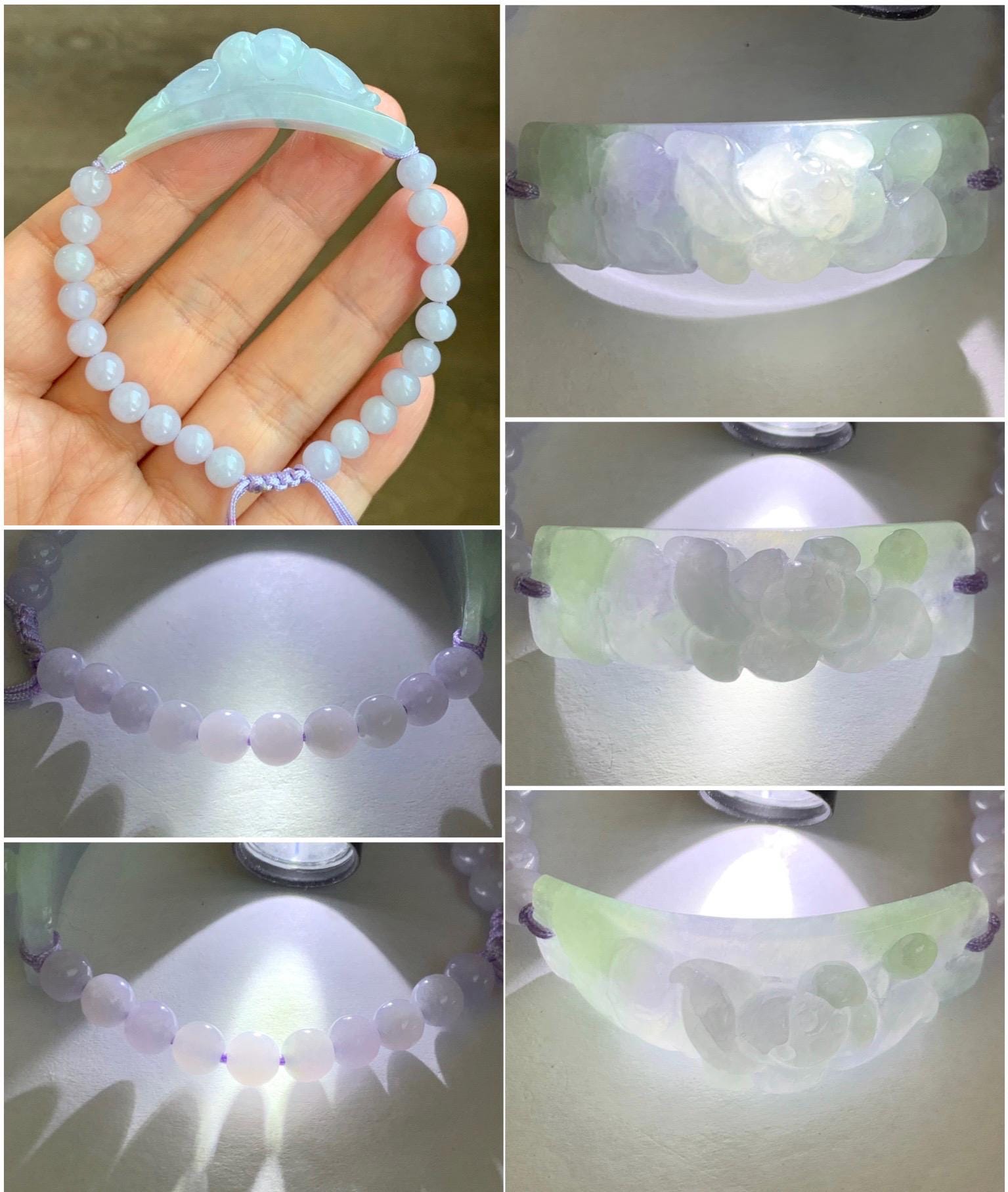 Certified Natural Grade A Icy Translucent Pastel Spring Colored Jadeite Carved Lotus Flower Cuff Beaded Bracelet 6.75” 天然冰胶春彩翡翠莲花手牌手串 0350