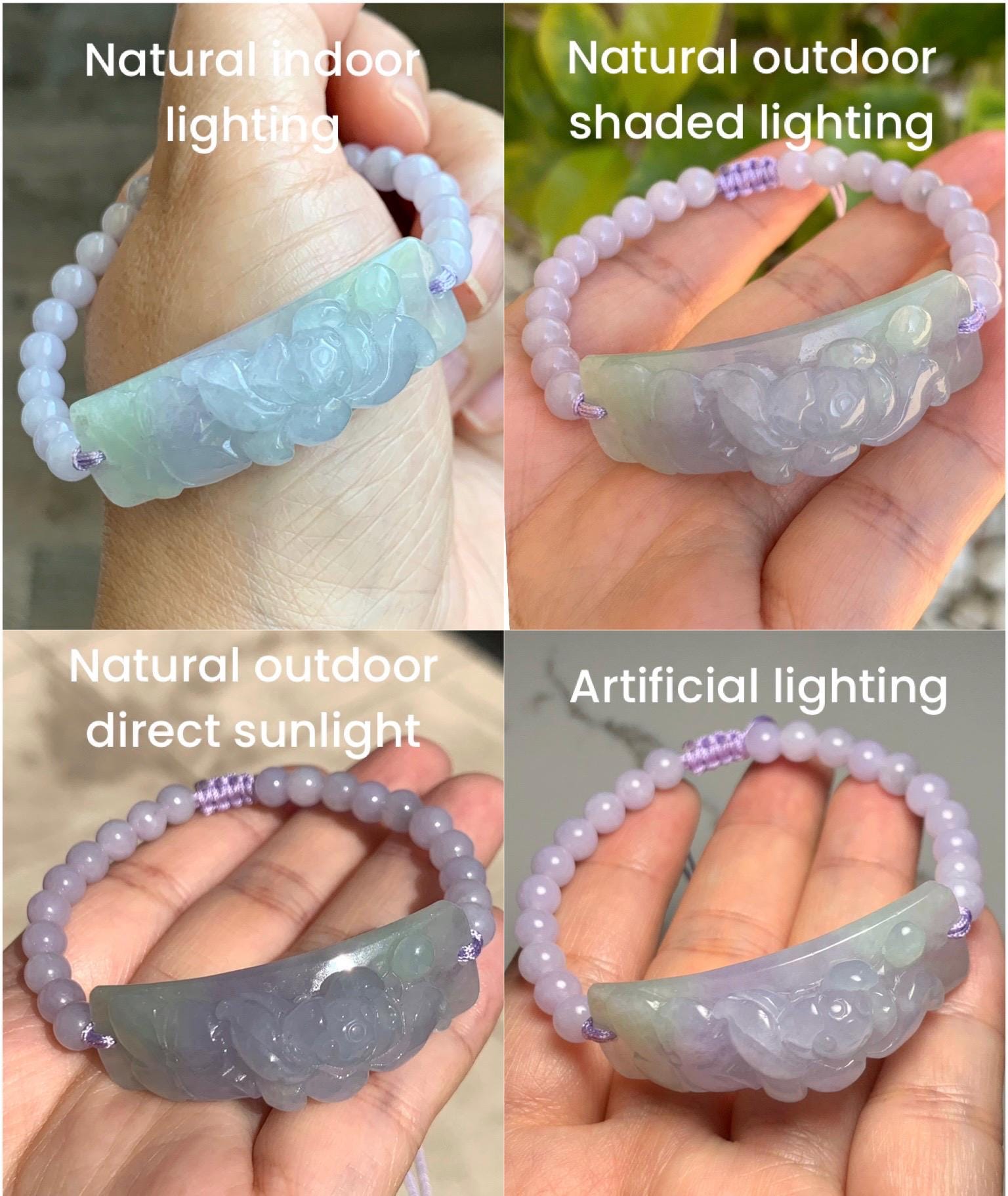 Certified Natural Grade A Icy Translucent Pastel Spring Colored Jadeite Carved Lotus Flower Cuff Beaded Bracelet 6.75” 天然冰胶春彩翡翠莲花手牌手串 0350