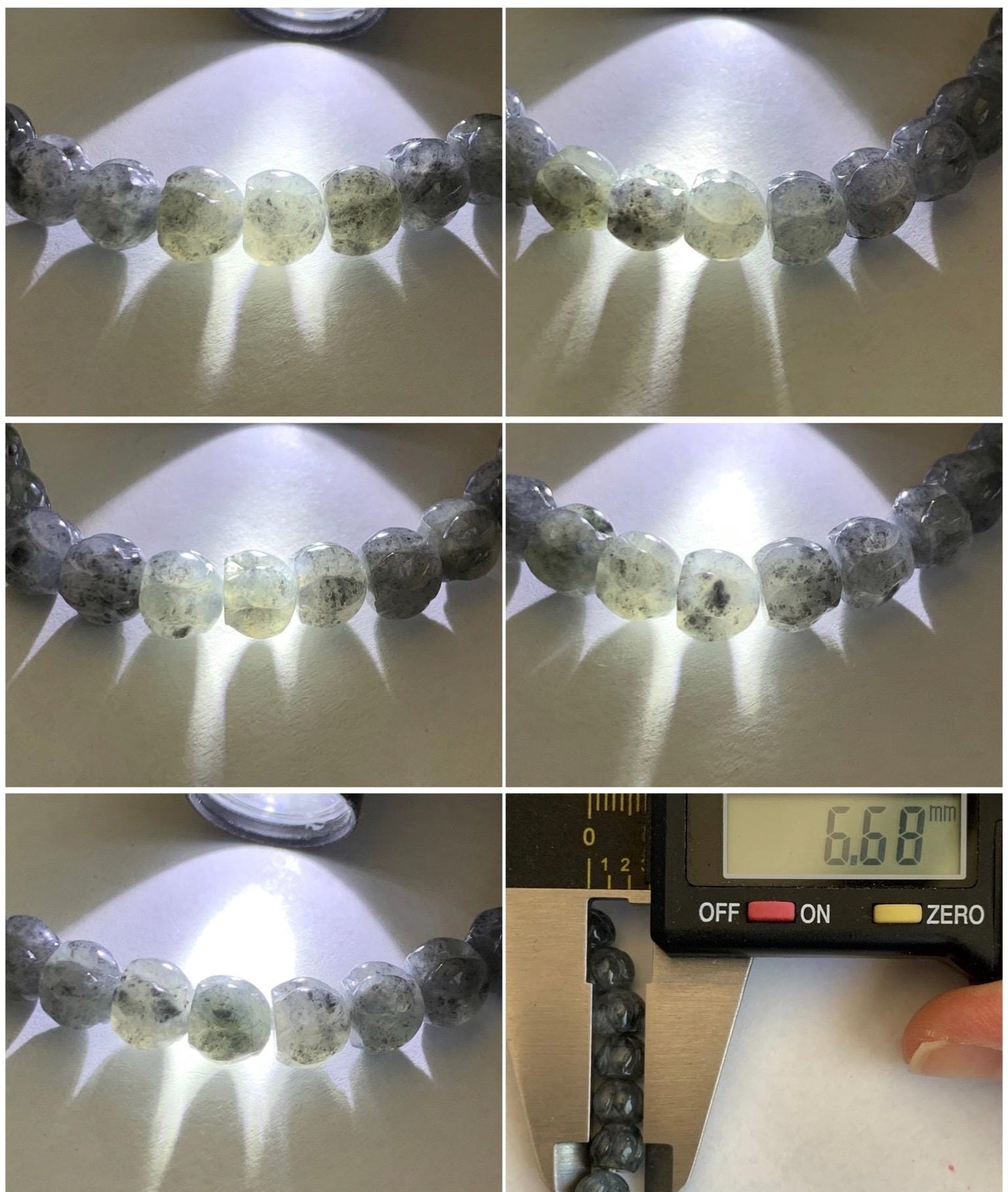 Natural Grade A Icy Translucent Gelatinous Wuji Jadeite Carved Lotus Flower Beads Beaded Bracelet 6.75” 15g 天然冰乌鸡翡翠莲花珠手串 WJLH360A