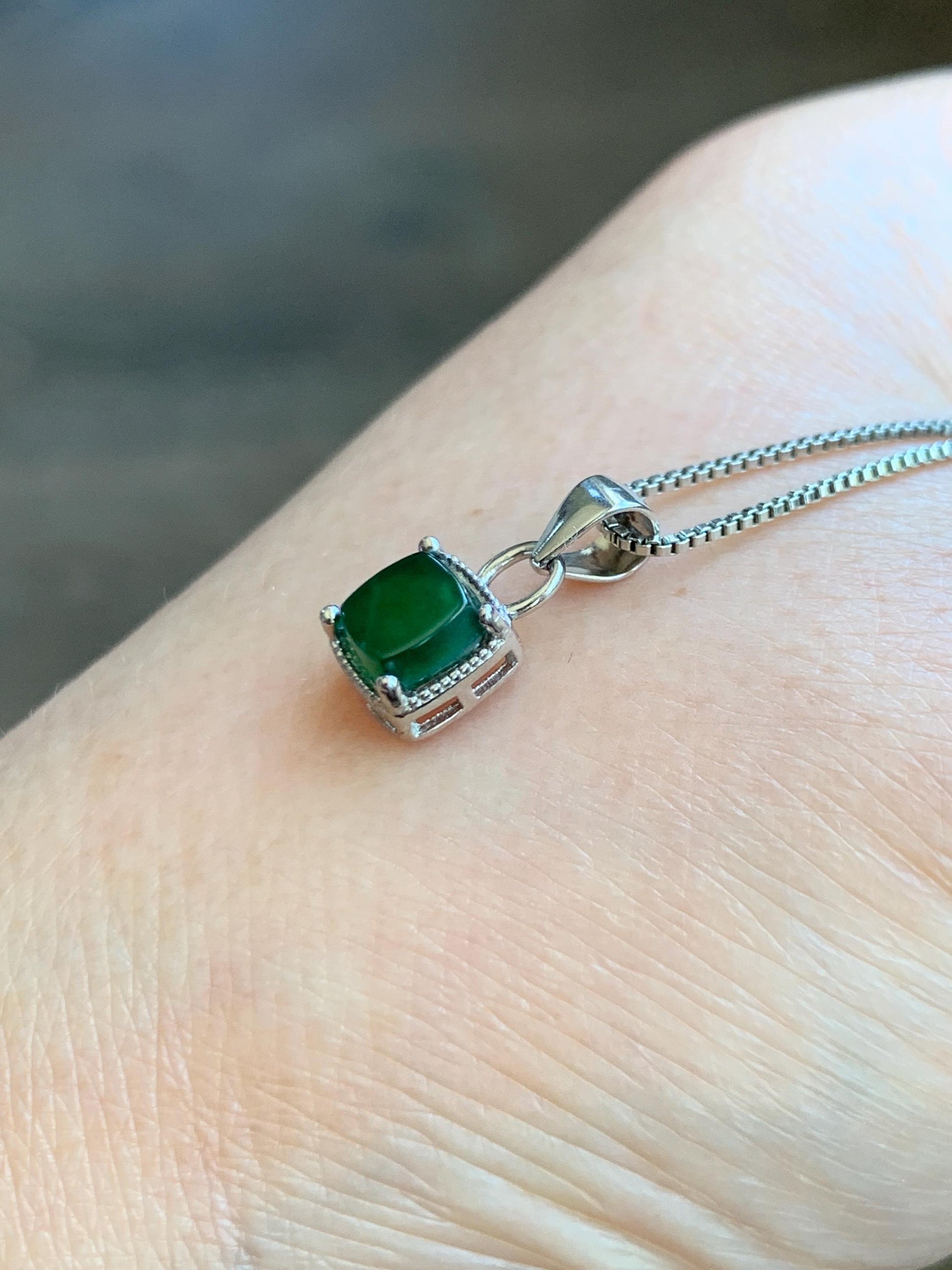 Natural Grade A Guatemalan Icy Highly Translucent Vibrant Green Jadeite Petite Square Pendant Sterling Silver 天然冰危绿翡翠方糖银镶吊坠 WLFT85