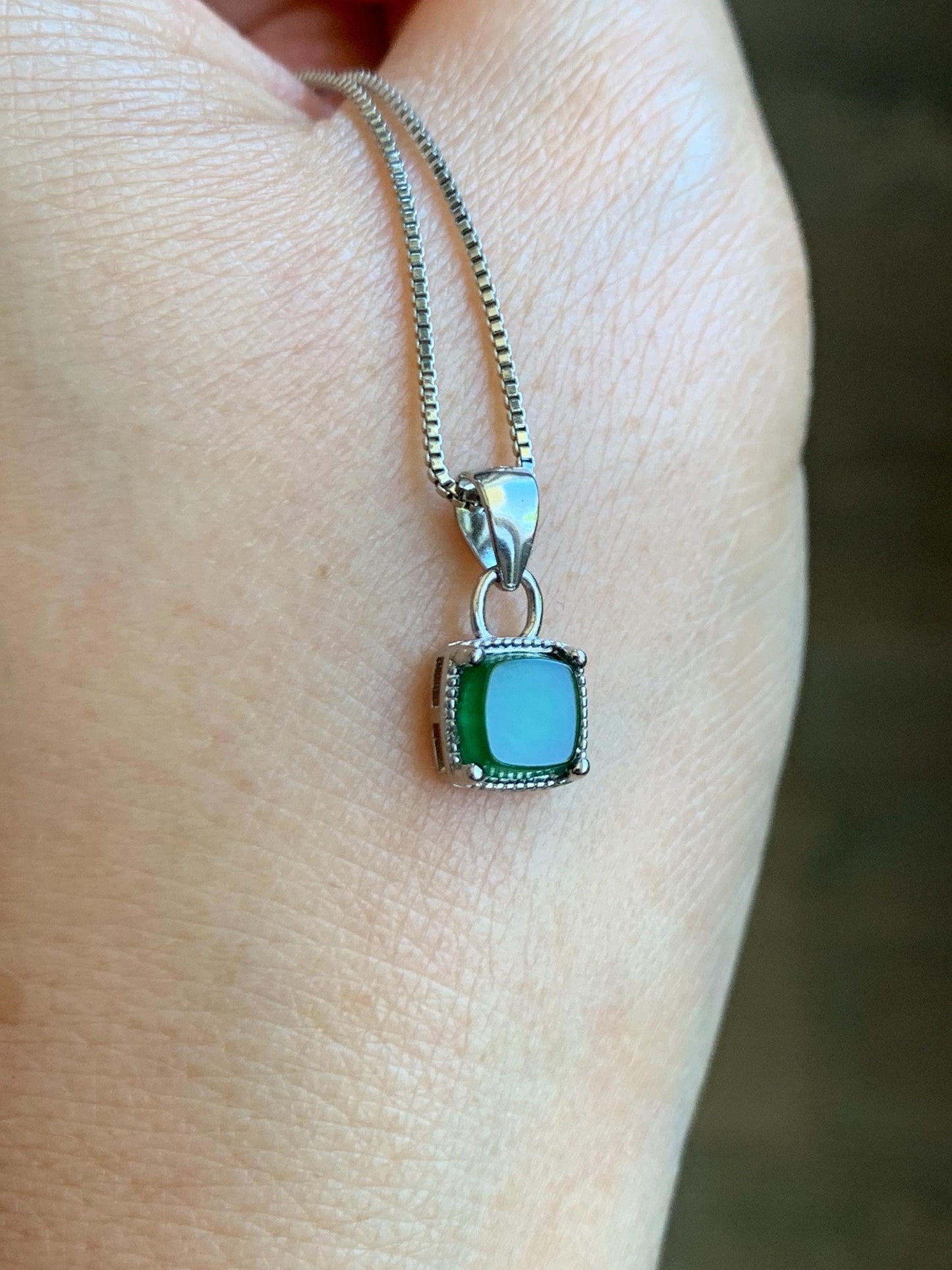 Natural Grade A Guatemalan Icy Highly Translucent Vibrant Green Jadeite Petite Square Pendant Sterling Silver 天然冰危绿翡翠方糖银镶吊坠 WLFT85