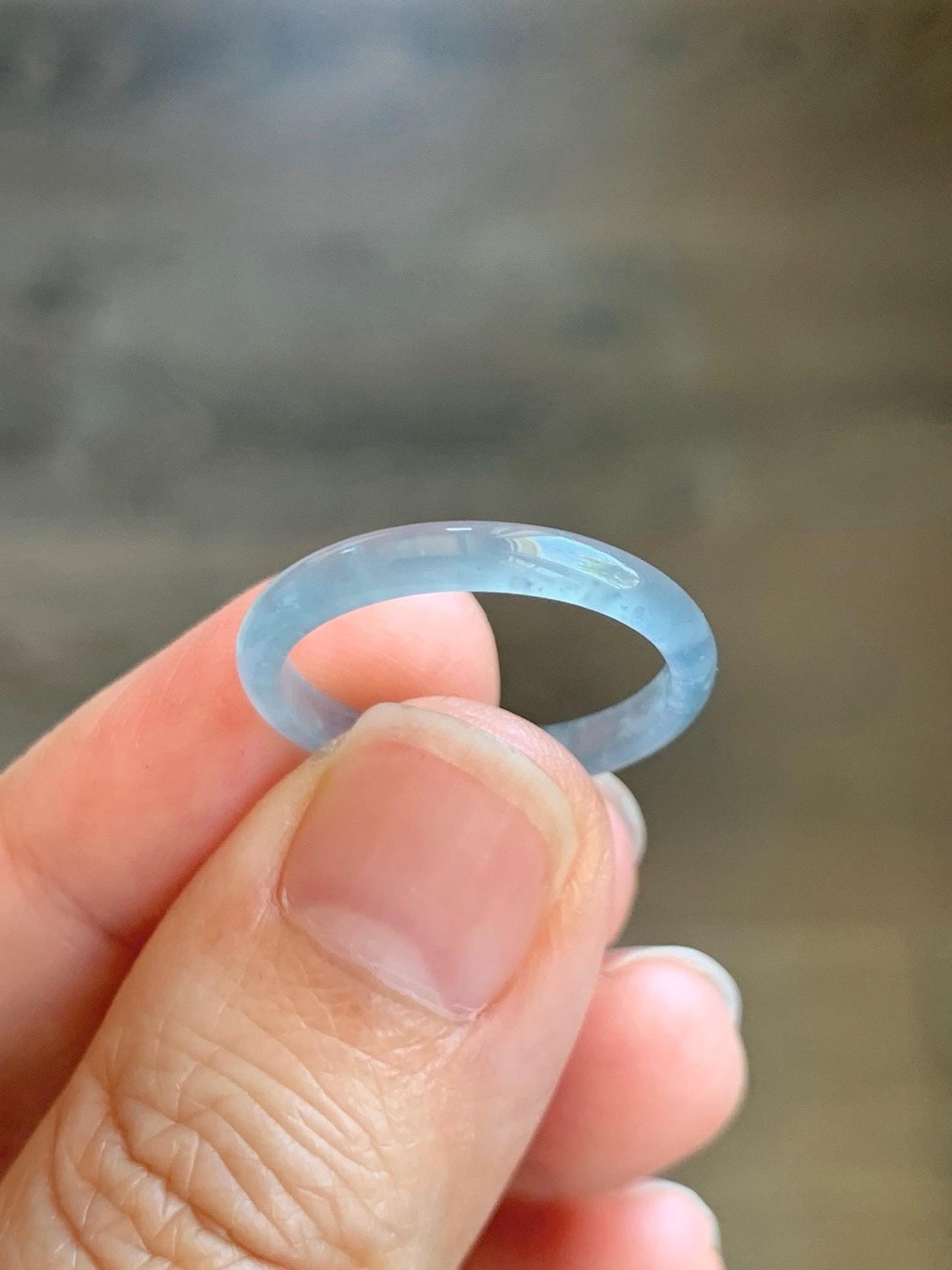 Natural Grade A Guatemalan Icy Highly Translucent Pastel Blue Jade Jadeite Band Ring Size 7.25 US 天然冰危起光浅蓝翡翠戒圈 LBW210F