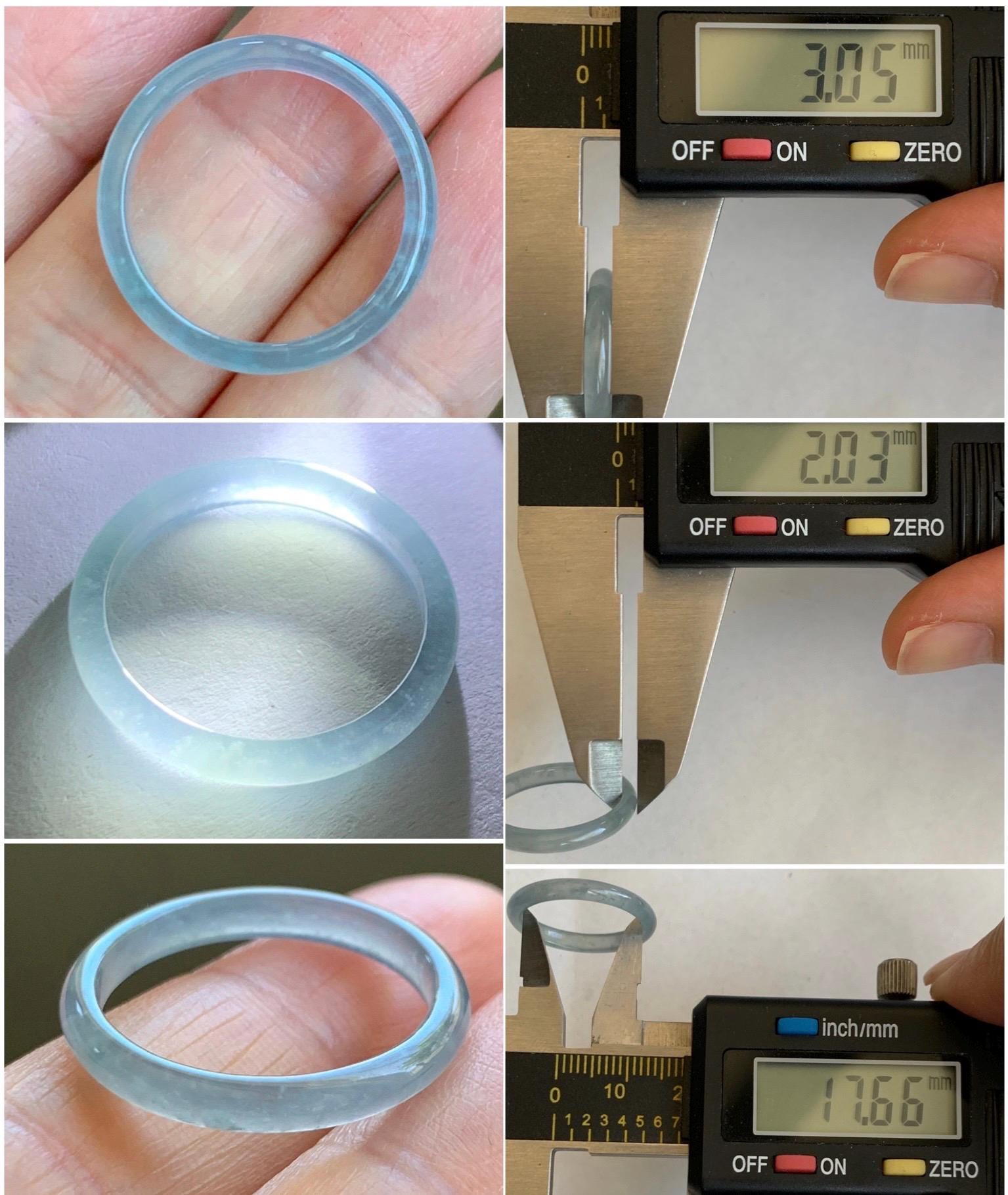 Natural Grade A Guatemalan Icy Highly Translucent Pastel Blue Jade Jadeite Band Ring Size 7.25 US 天然冰危起光浅蓝翡翠戒圈 LBW210F