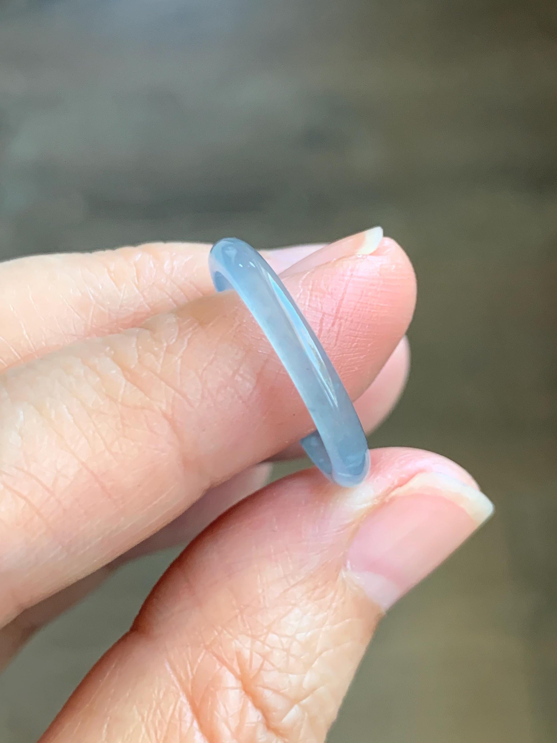 Natural Grade A Guatemalan Icy Highly Translucent Pastel Blue Jade Jadeite Band Ring Size 7.25 US 天然冰危起光浅蓝翡翠戒圈 LBW210F