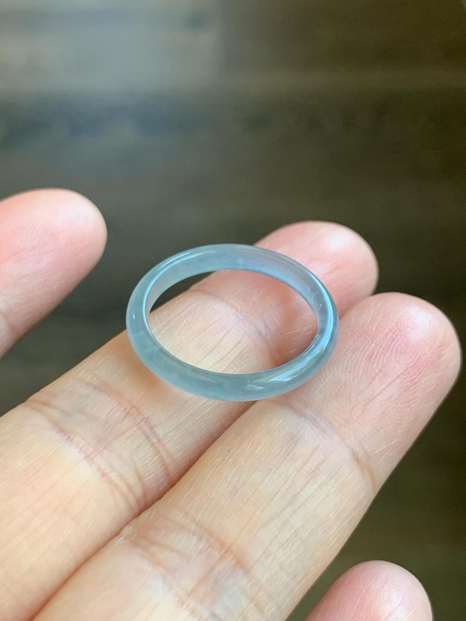 Natural Grade A Guatemalan Icy Highly Translucent Pastel Blue Jade Jadeite Band Ring Size 7.25 US 天然冰危起光浅蓝翡翠戒圈 LBW210F