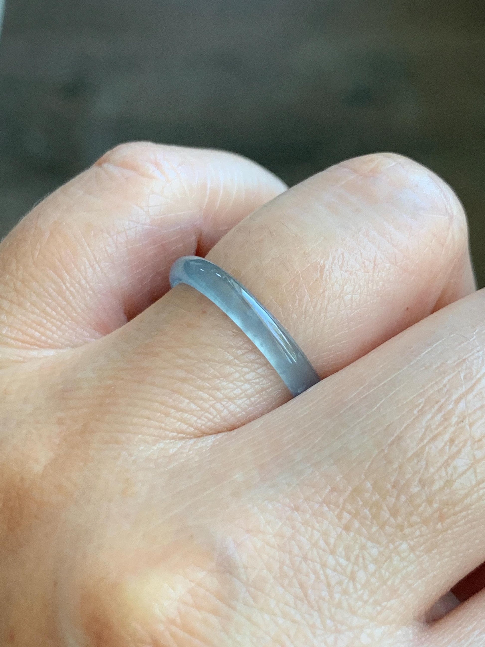 Natural Grade A Guatemalan Icy Highly Translucent Pastel Blue Jade Jadeite Band Ring Size 7.25 US 天然冰危起光浅蓝翡翠戒圈 LBW210F