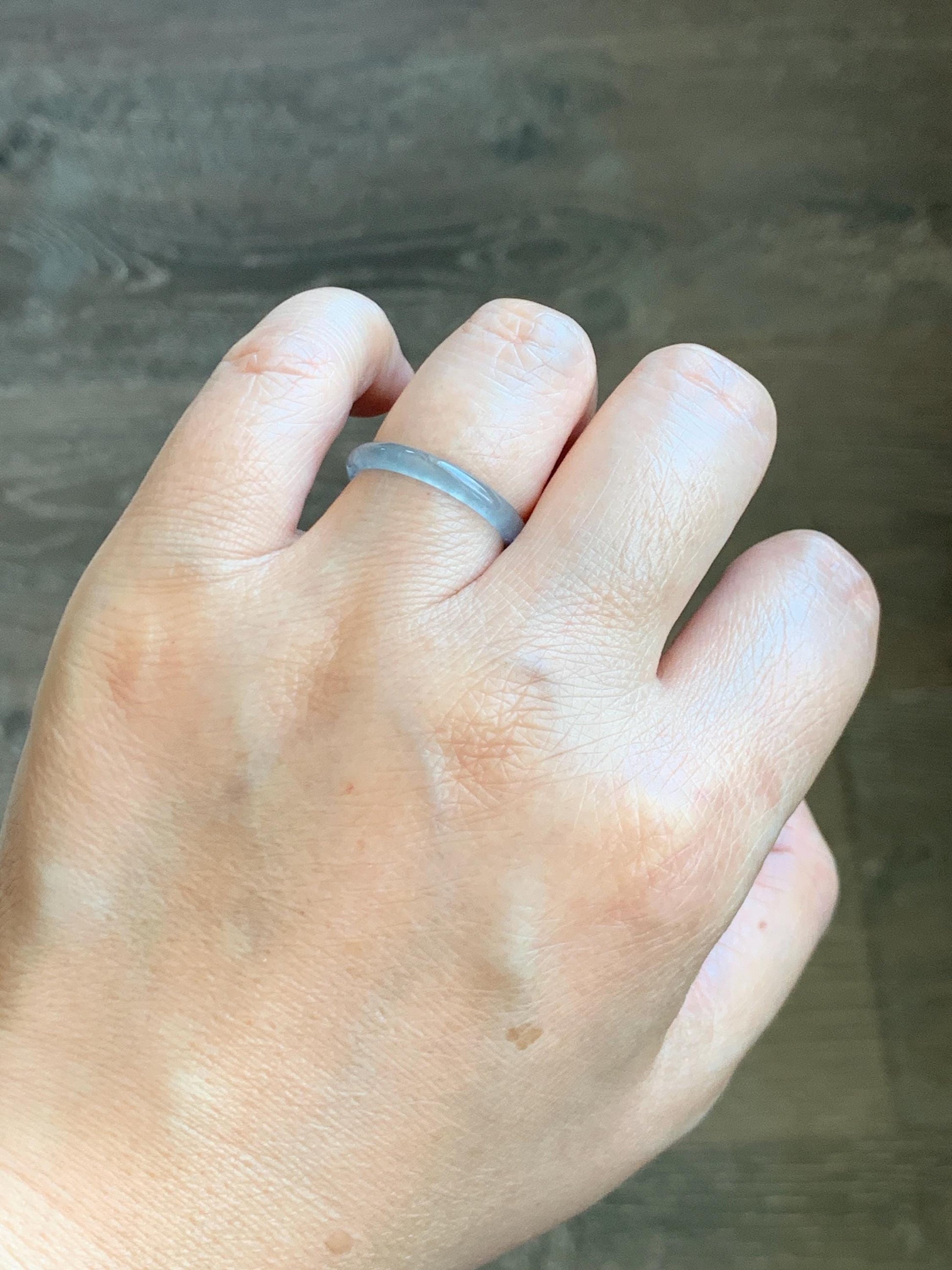 Natural Grade A Guatemalan Icy Highly Translucent Pastel Blue Jade Jadeite Band Ring Size 7.25 US 天然冰危起光浅蓝翡翠戒圈 LBW210F