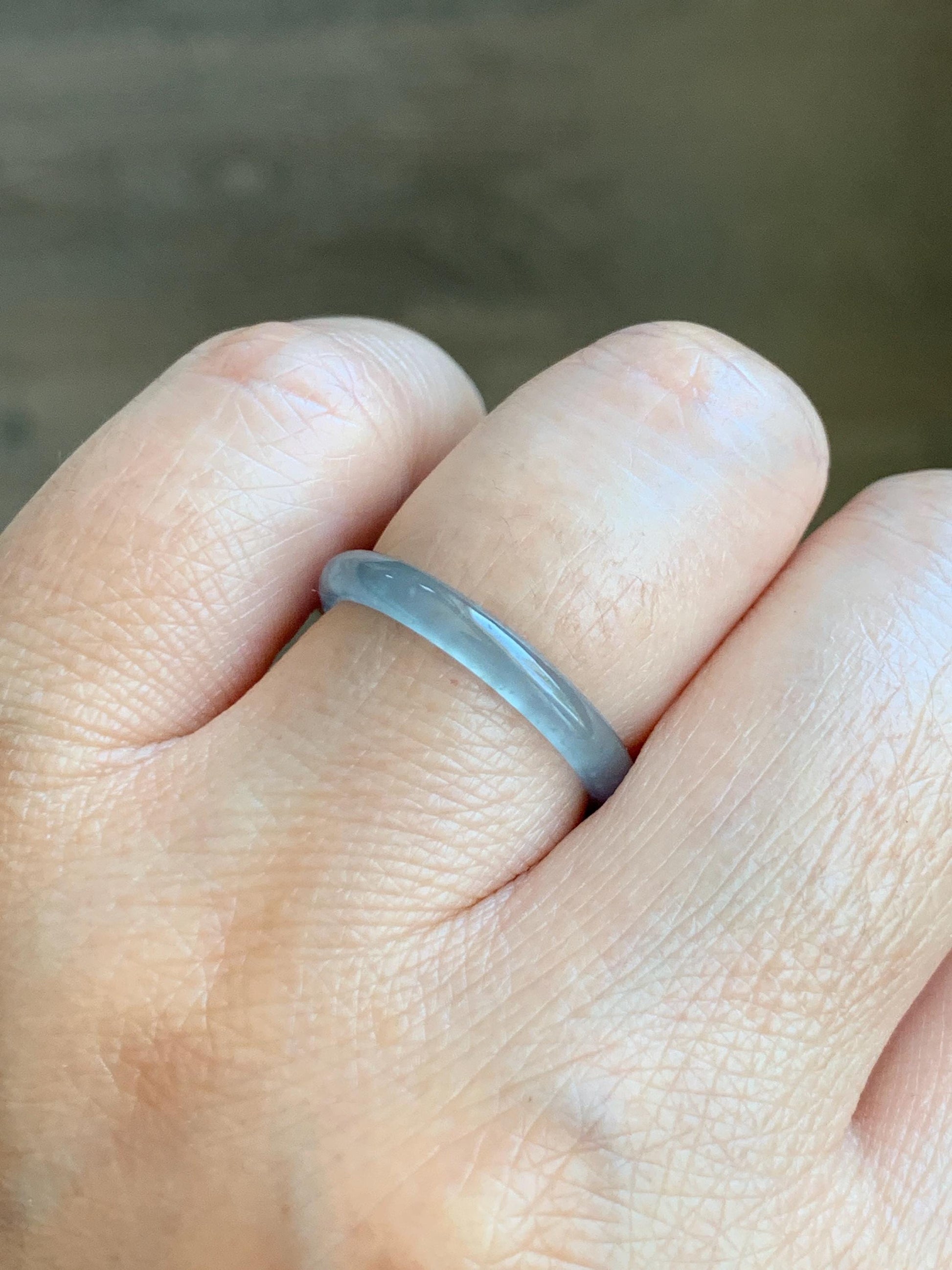 Natural Grade A Guatemalan Icy Highly Translucent Pastel Blue Jade Jadeite Band Ring Size 7.25 US 天然冰危起光浅蓝翡翠戒圈 LBW210F