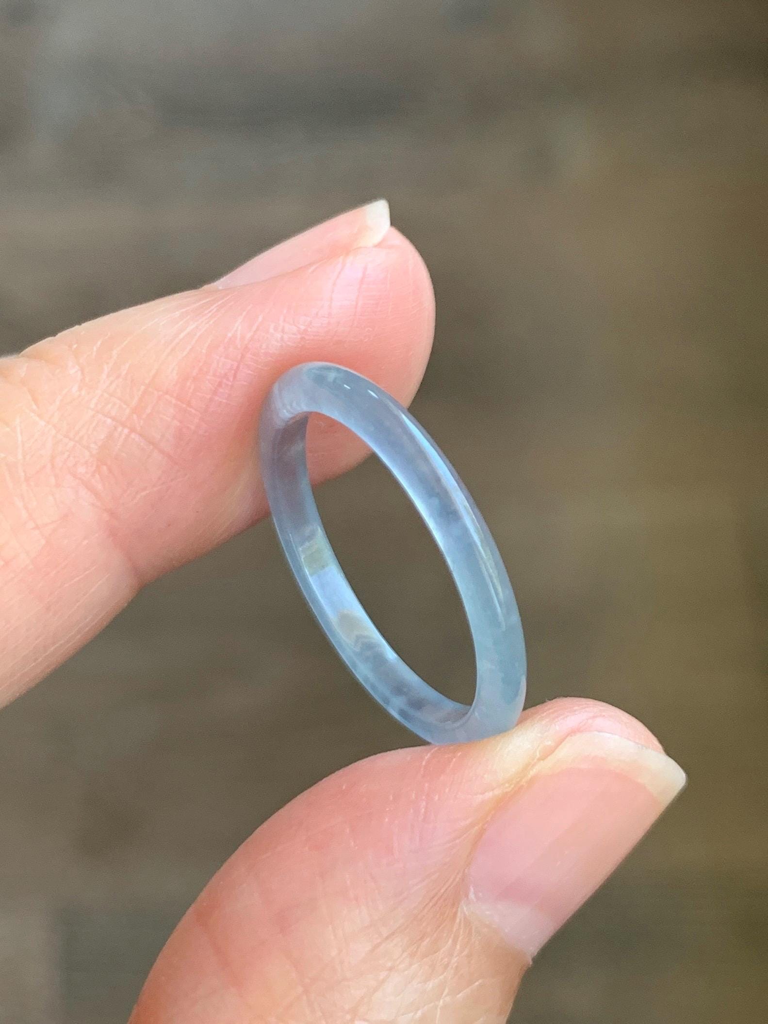 Natural Grade A Guatemalan Icy Highly Translucent Pastel Blue Jade Jadeite Band Ring Size 7.75 US 天然冰危起光浅蓝翡翠戒圈 LBW210E