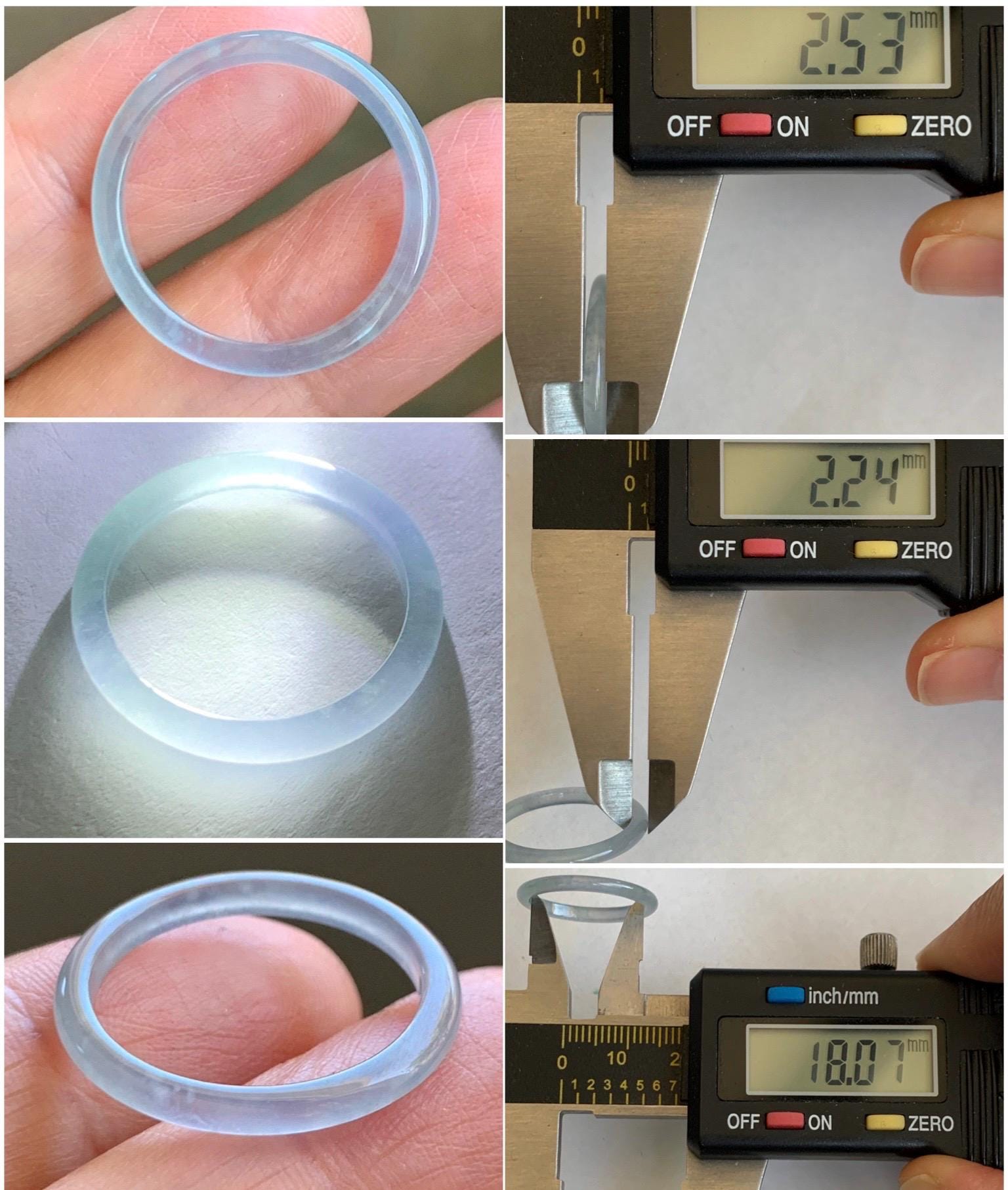 Natural Grade A Guatemalan Icy Highly Translucent Pastel Blue Jade Jadeite Band Ring Size 7.75 US 天然冰危起光浅蓝翡翠戒圈 LBW210E